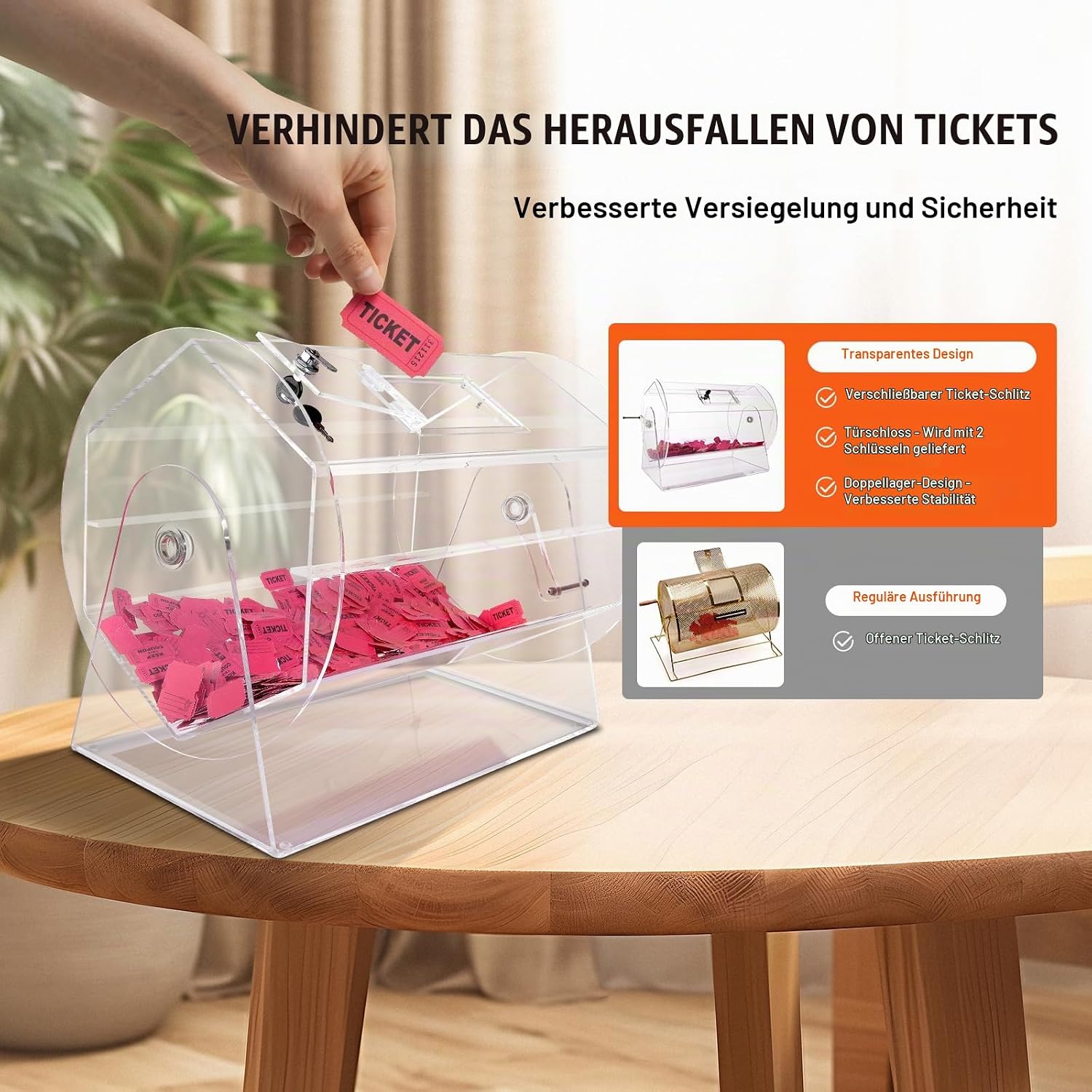 Lostrommel 10.000 Lose oder 300 Tombola-Kugeln Fassungsvermögen professioneller Los-Drehkäfig mit 2 Schlüsseln transparente Lotterie-Drehscheibe Losbox für Lotteriespiele – Thumbnail 6