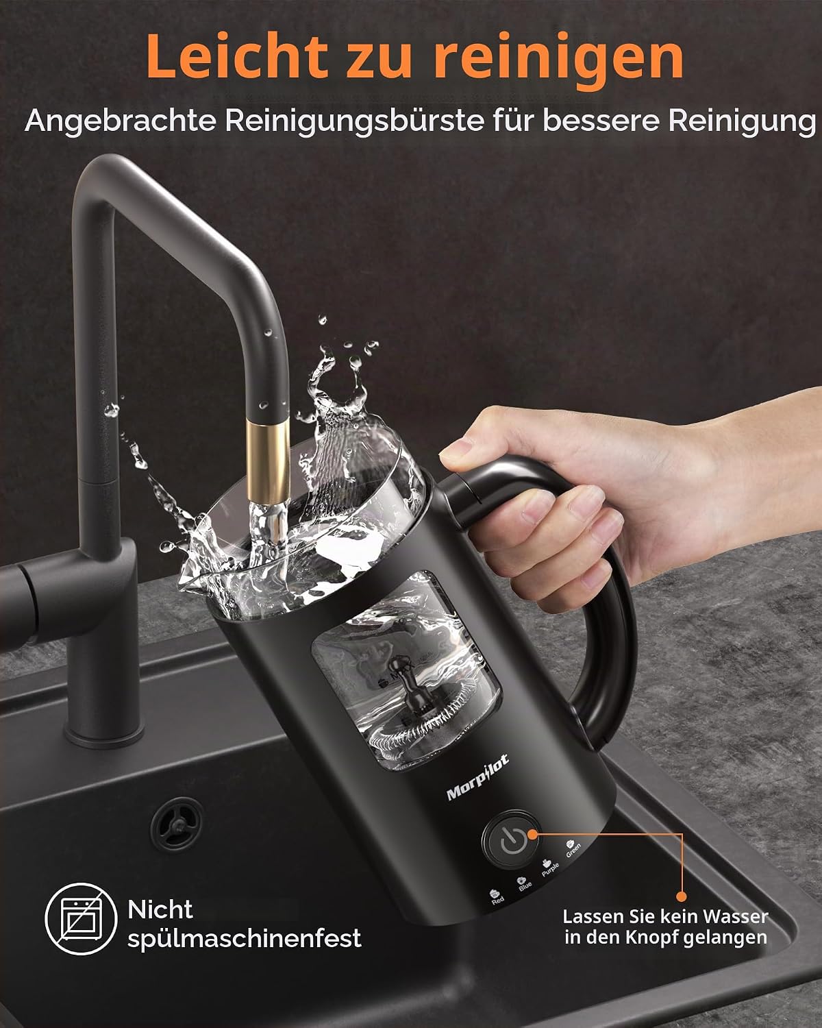 Milchaufschäumer 600 ml elektrisch 4 in 1 für Heiß- und Kaltgetränke 550W Latte-Design visuelles Glas leicht zu reinigen schwarz Catering + Veranstalter – Thumbnail 6