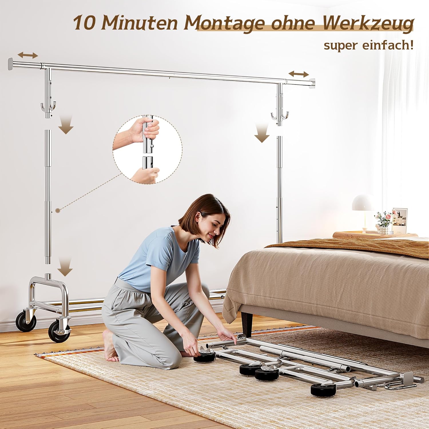 Ausziehbarer Kleiderständer auf Rollen für Mäntel Jacken ausziehbar 189 x 50 x 170 cm Traglast 140 kg – Thumbnail 7