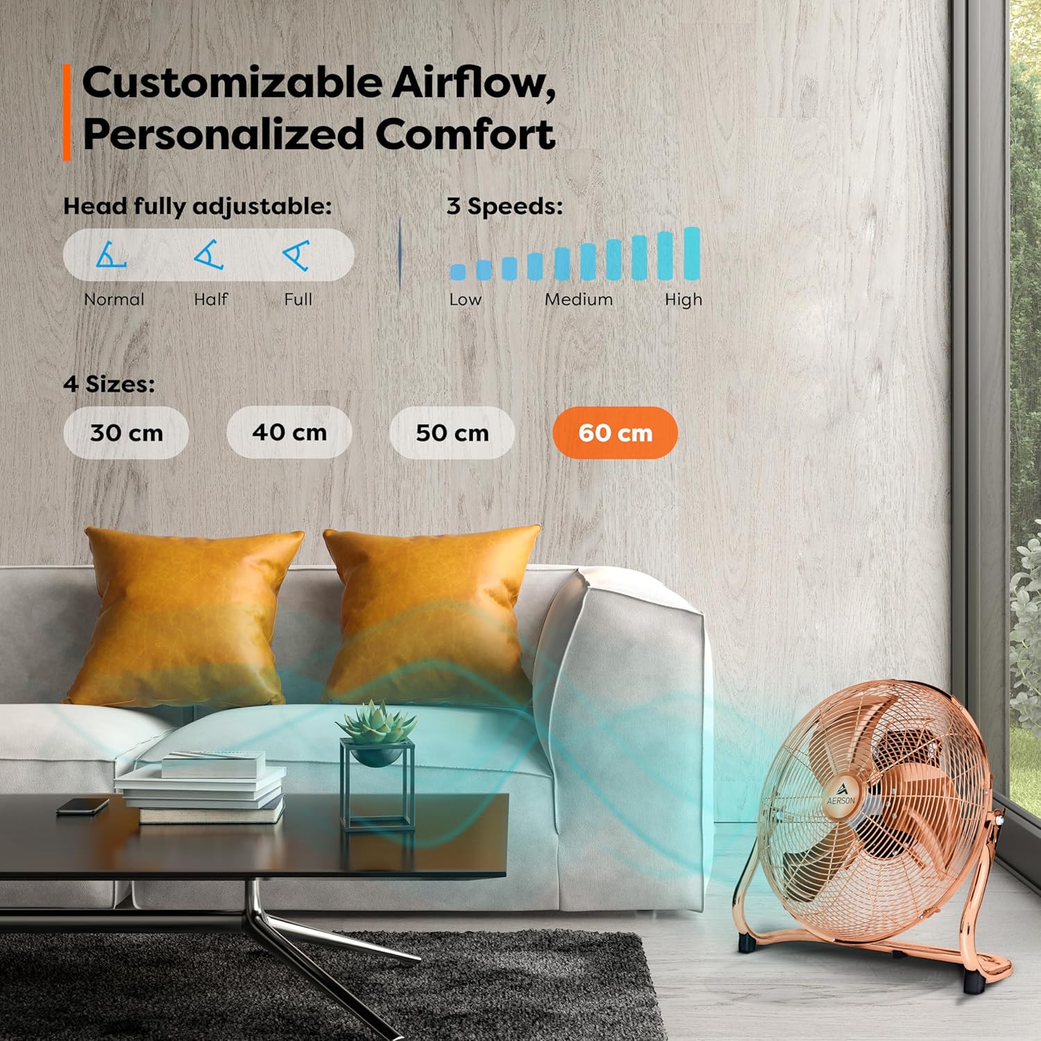 Bodenventilator Windmaschine 60 cm 4.344 m³ mit 3-Leistungsstufen 200 W Standventilator Ventilator hoher Luftdurchzug robuste Metallausführung Neigungswinkel ca. 110 Grad – 3