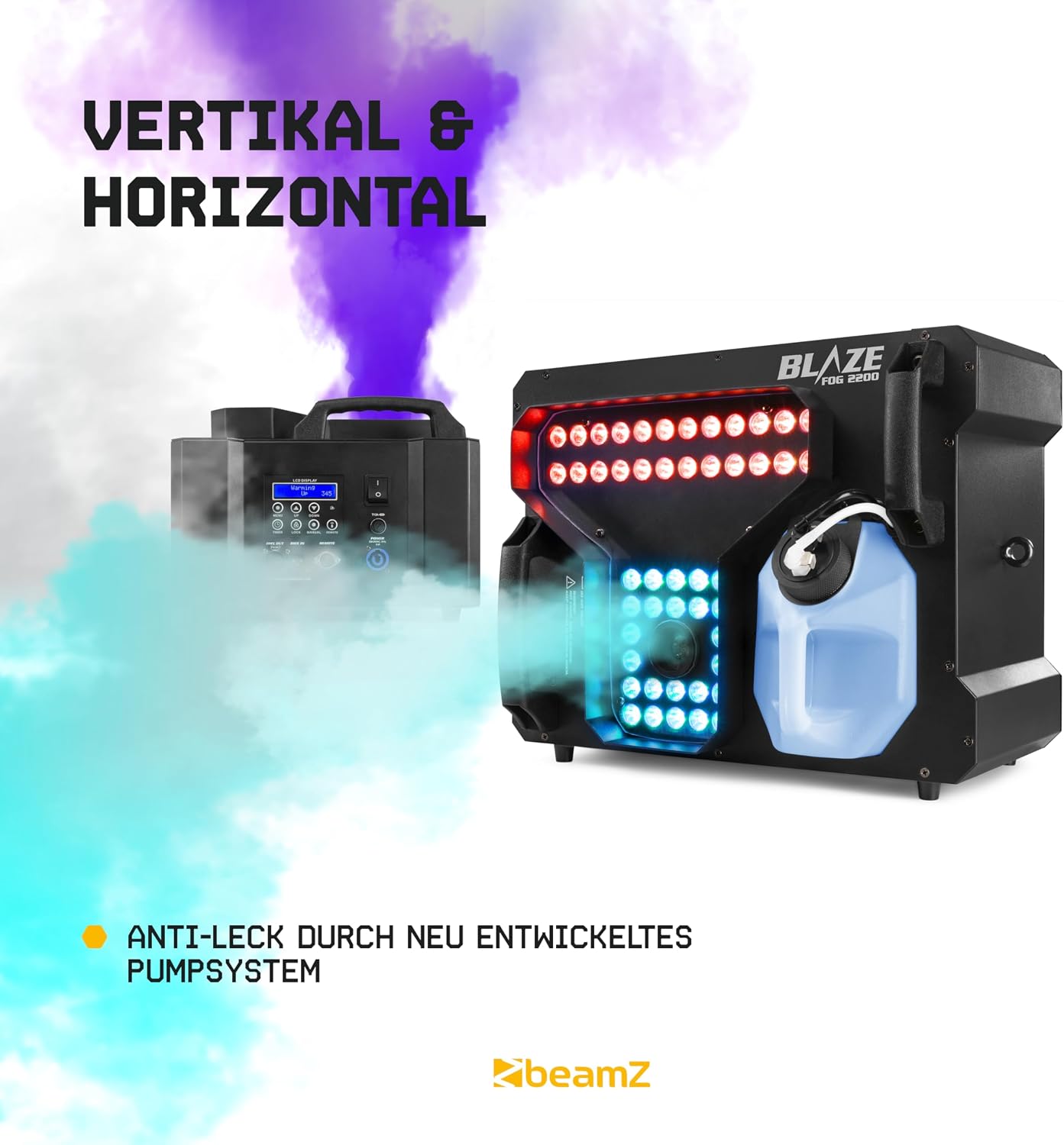 Nebelmaschine mit Lichteffekt 2200 Watt vertikal und horizontal Rauchmaschine mit 24x4W LED Spots für professionelle Shows – 3