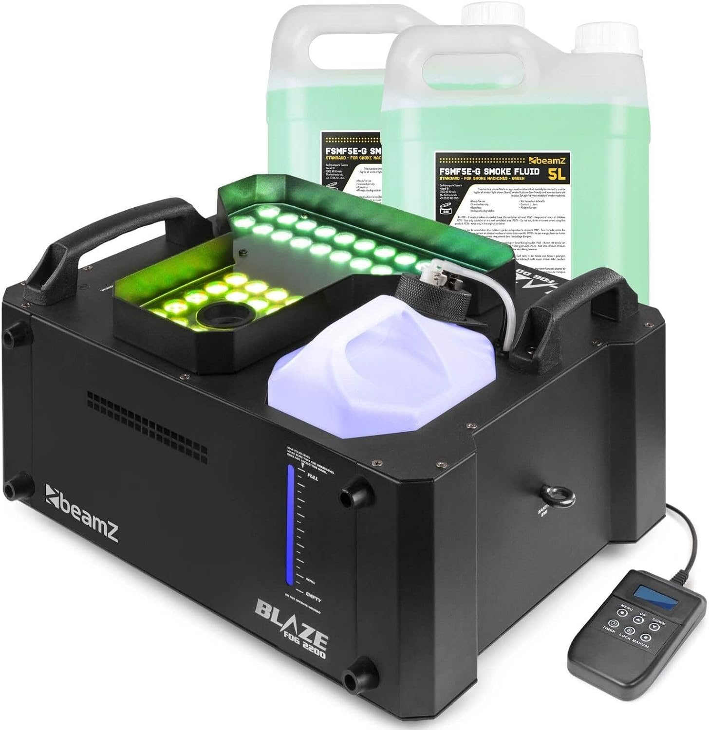 Nebelmaschine mit Lichteffekt 2200 Watt vertikal und horizontal Rauchmaschine mit 24x4W LED Spots für professionelle Shows