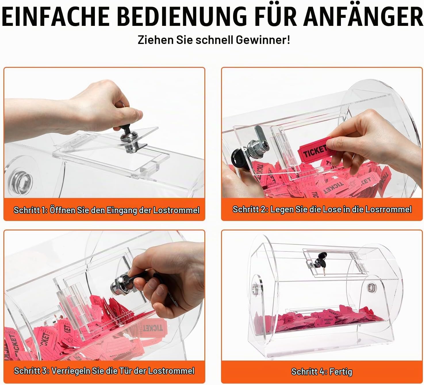 Lotteriespiel Lostrommel 5000 Lose oder 200 Tombola-Kugeln Fassungsvermögen professioneller Los-Drehkäfig mit 2 Schlüsseln transparente Lotterie-Drehscheibe Losbox – Thumbnail 7
