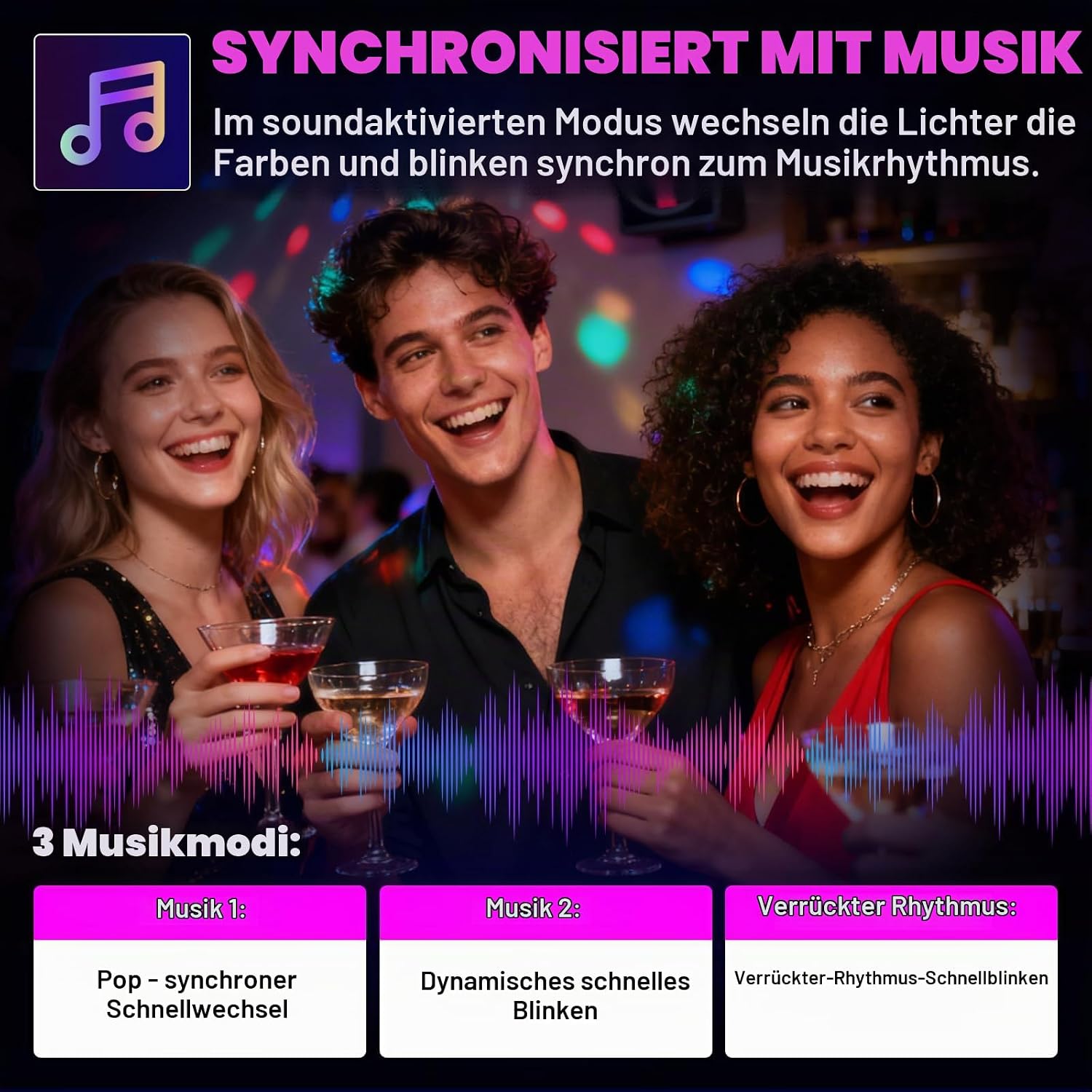 Discolicht mit Stativ 6-in-1 LED Partylicht musikgesteuert mit Fernbedienung & Sound Control Disco Lichter – 5