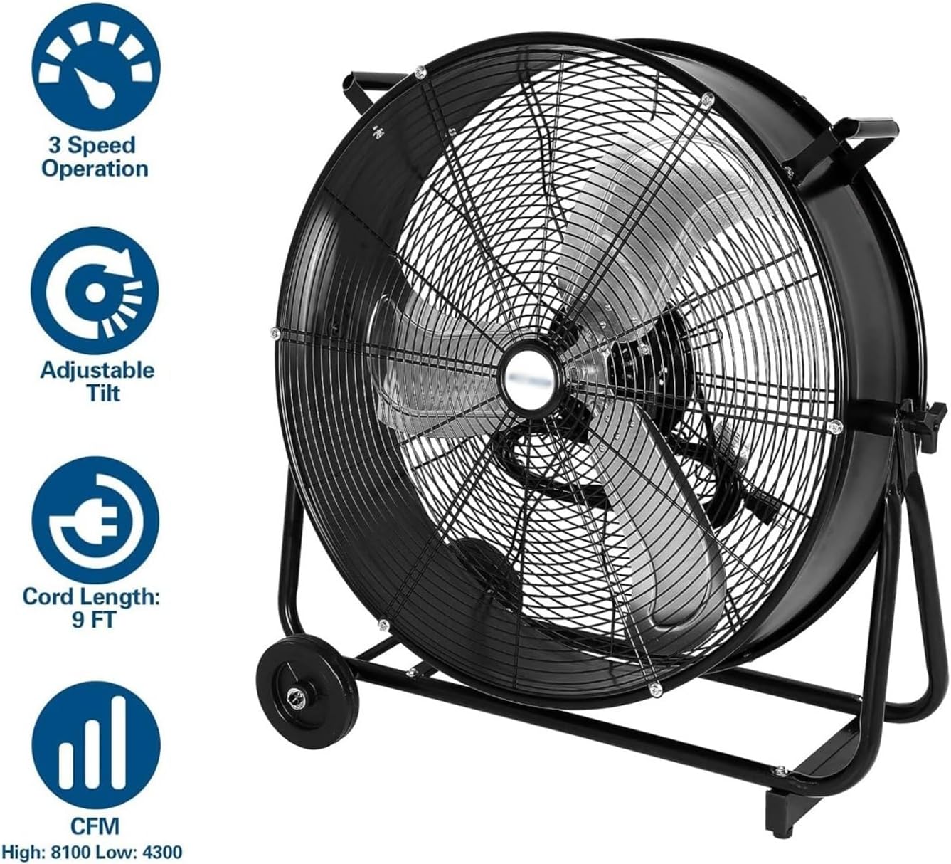 Industrielüfter Ventilator Windmaschine 24 Zoll Hochleistungs-Trommellüfter 8100 CFM 3-stufig robust Standventilator rot 13.750  m³/h – Thumbnail 7