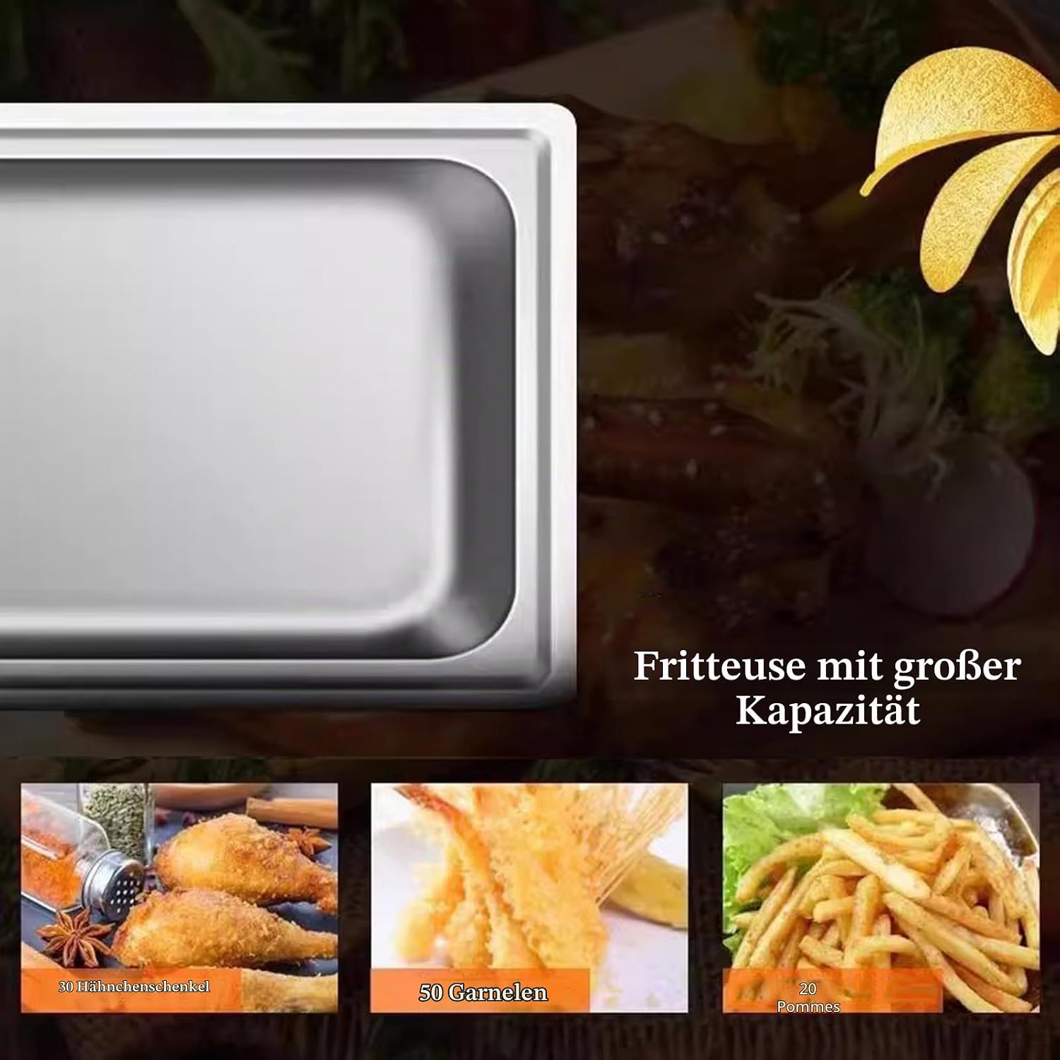 Gas Fritteuse 20 L = 2 x 10 L kommerziell Edelstahl Fritteuse mit Frittierkorb und Deckel Temperatur einstellbar Frittiermaschine für Heimküche Restaurants Imbissstuben – 4