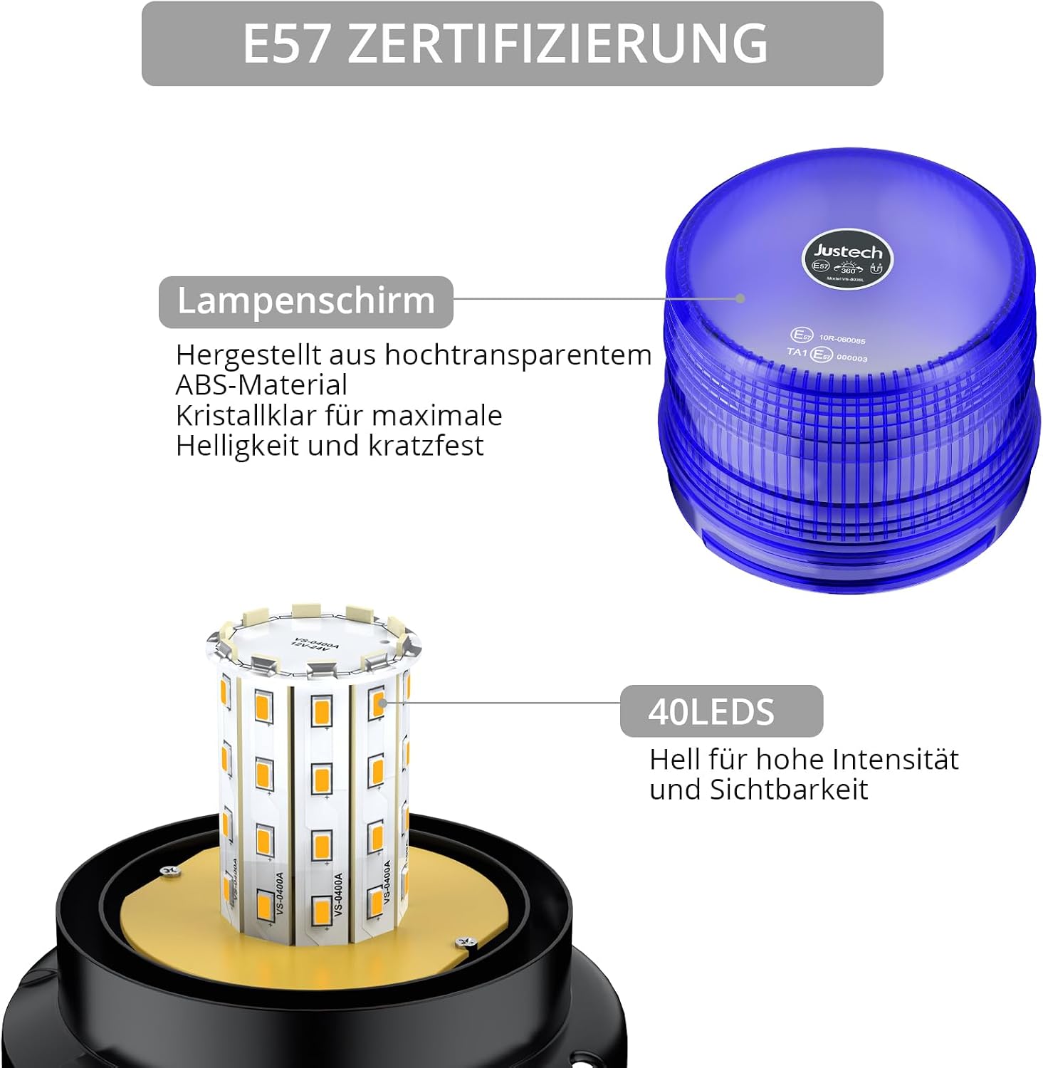 Blaulicht Rundumleuchte 360° Blau Warnleuchte Blitzleuchte 7 Modus mit 5 m Netzkabel 12V / 24V Warnlicht mit Magnetfuß – 2