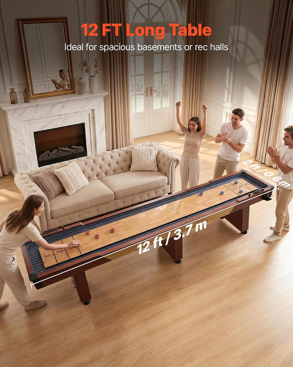 Shuffleboard Tisch 3,7 m Spieltisch Tischbowling mit kratzfestem Spielplatz Paletten Bowling-Set 2 in 1 – 2