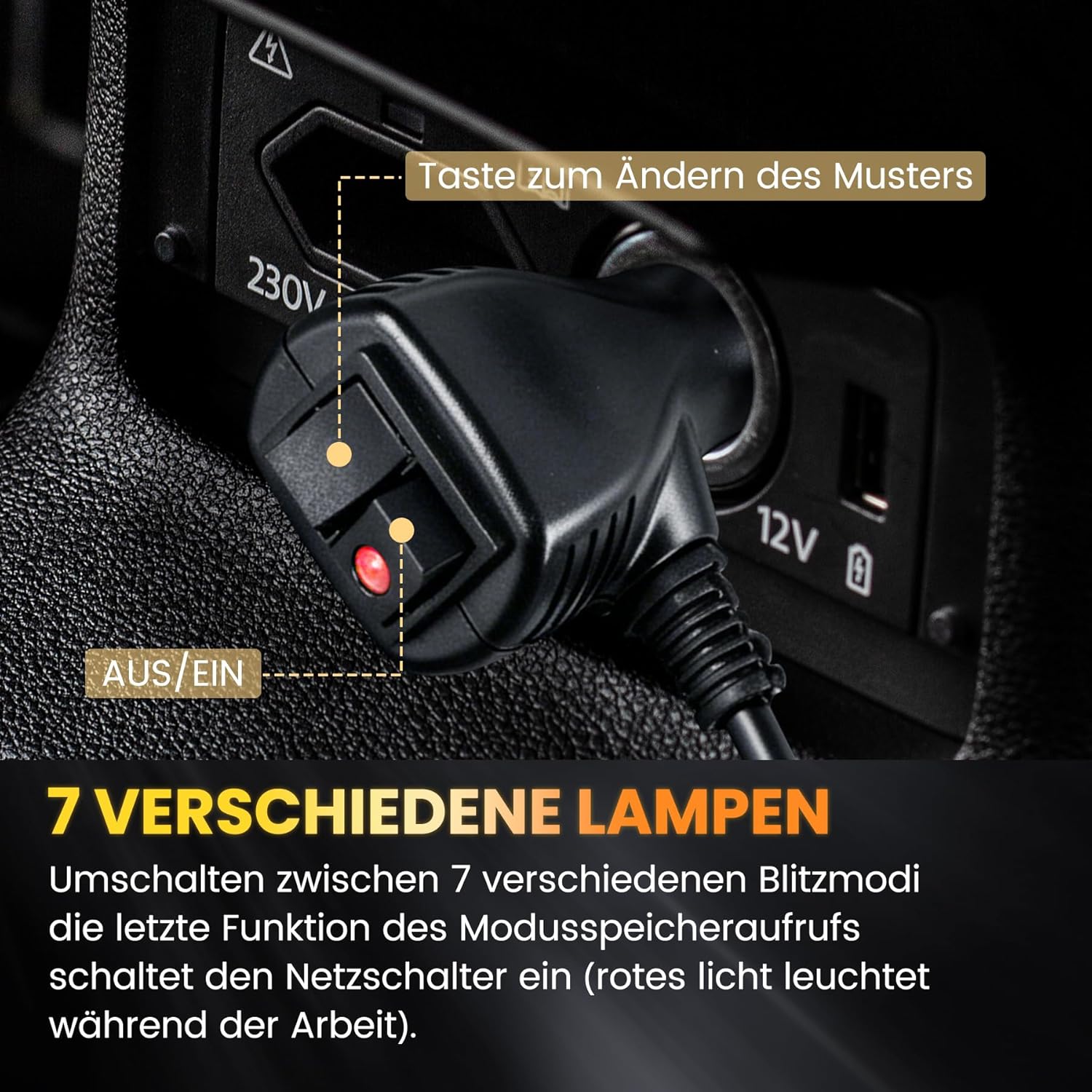 LED Warnbalken 67 cm Rundumleuchte 54 LEDs 7 Blitzmodi 12/24 V Magnethalterung – Thumbnail 6