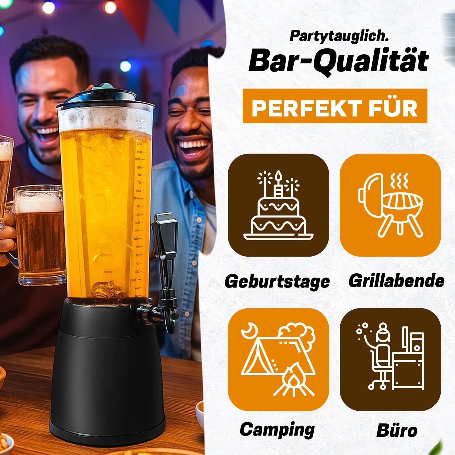 Biertower 4 Liter Kult Biersäule mit LED-Beleuchtung & Eiskühlung XXL Trinksäule Getränkespender mit Präzisions-Zapfhahn Robuste Zapfsäule – 5