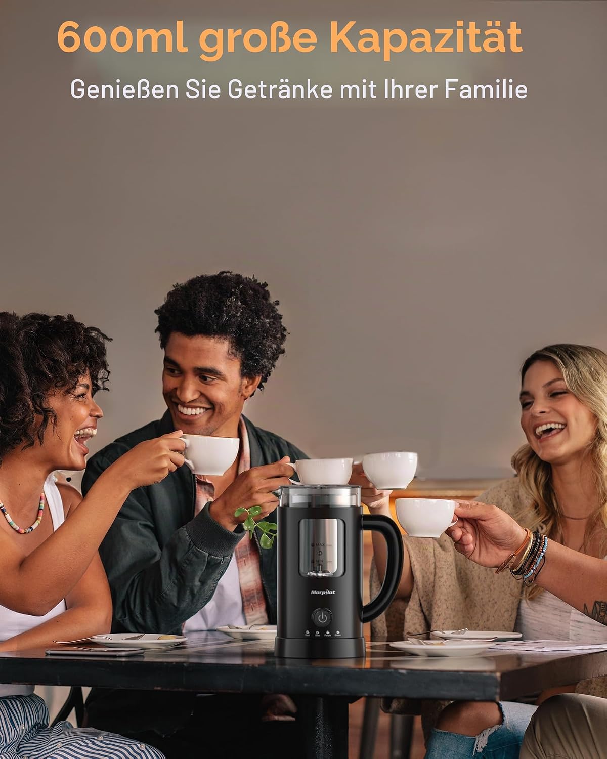 Milchaufschäumer 600 ml elektrisch 4 in 1 für Heiß- und Kaltgetränke 550W Latte-Design visuelles Glas leicht zu reinigen schwarz Catering + Veranstalter – 2