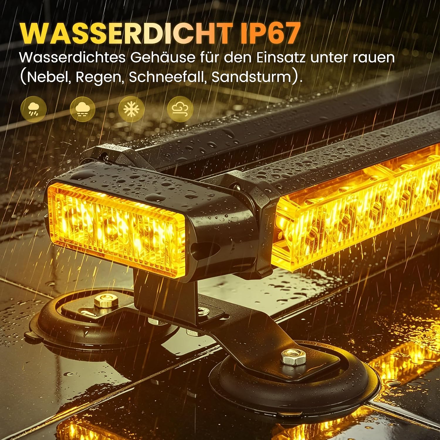LED Warnbalken 67 cm Rundumleuchte 54 LEDs 7 Blitzmodi 12/24 V Magnethalterung – 3