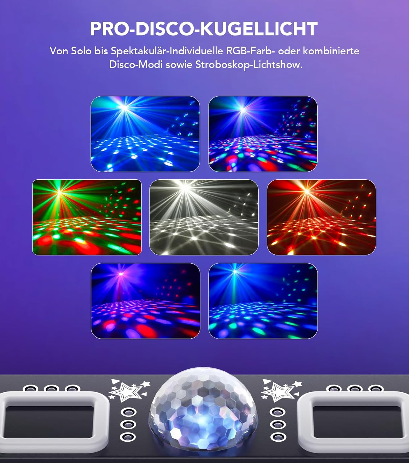 Partylicht 6-in-1 Discolicht mit 61 Zoll Stativ & RGB UV & Strobe – 5