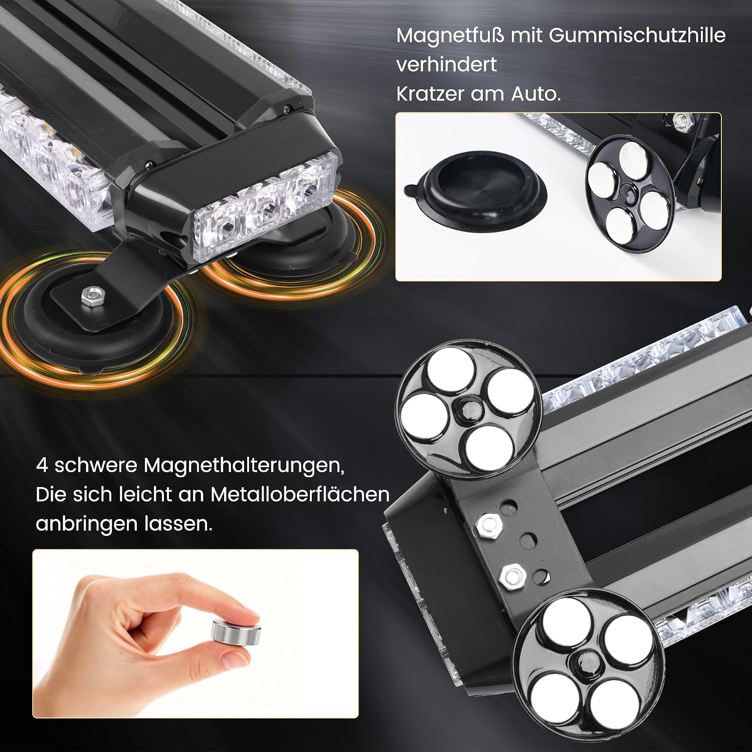 LED Warnbalken 67 cm Rundumleuchte 54 LEDs 7 Blitzmodi 12/24 V Magnethalterung – Thumbnail 7