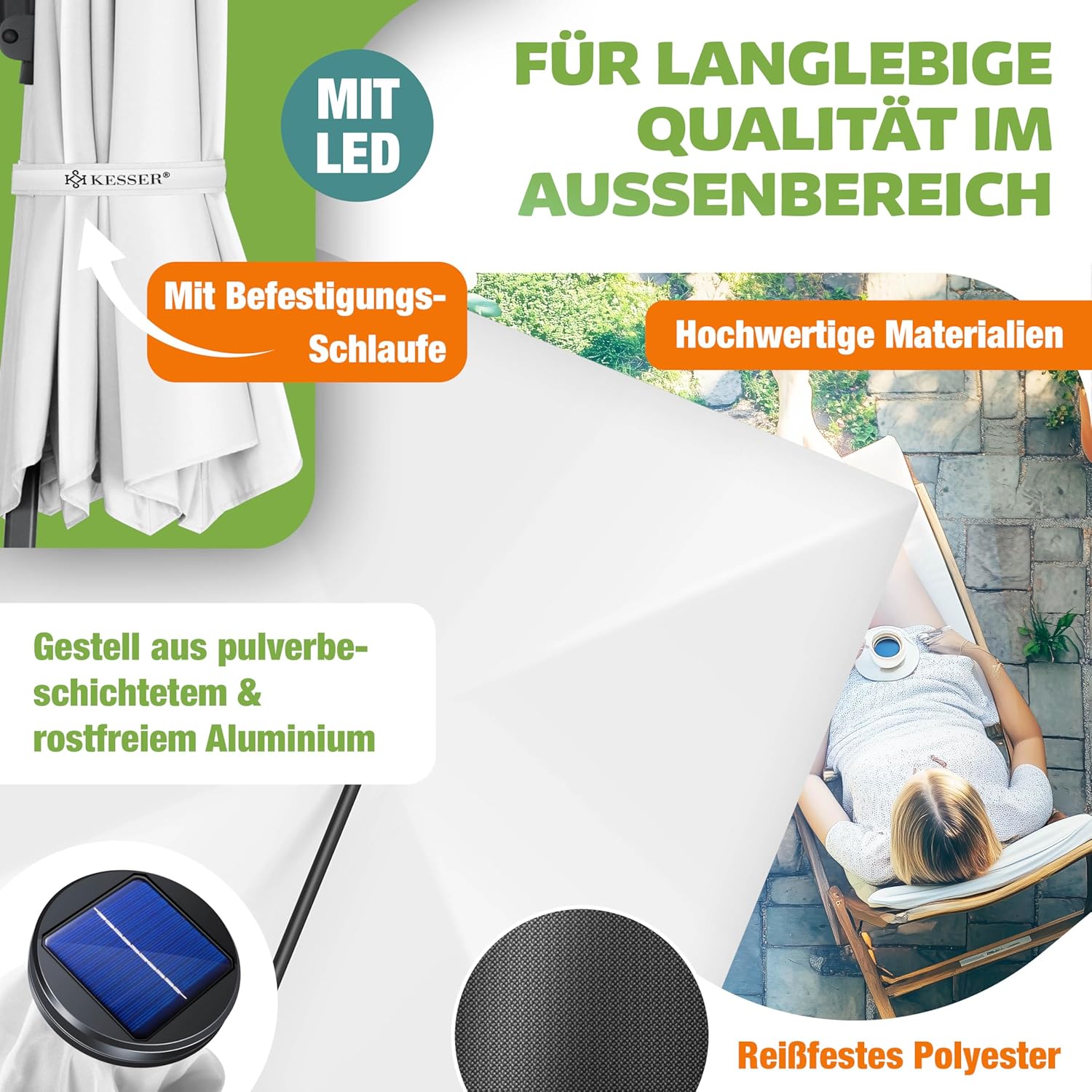 Sonnenschirm LED Beleuchtung Ampelschirm Marktschirm 300 x 300 cm inkl. Abdeckung + Windsicherung drehbar neigbar kippbar groß 360° Rotation Gartenschirm Kurbel – 3