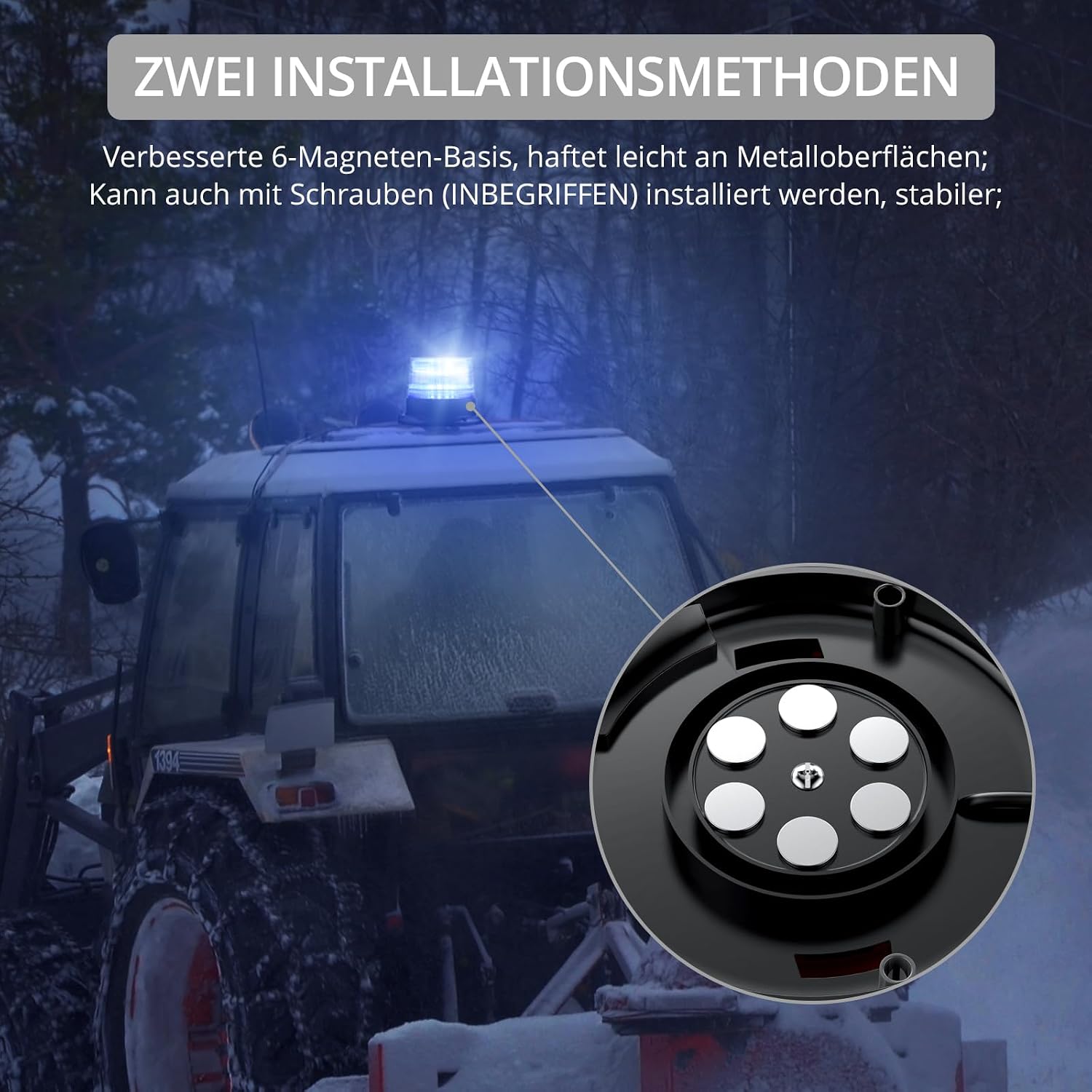 Blaulicht Rundumleuchte 360° Blau Warnleuchte Blitzleuchte 7 Modus mit 5 m Netzkabel 12V / 24V Warnlicht mit Magnetfuß – 5