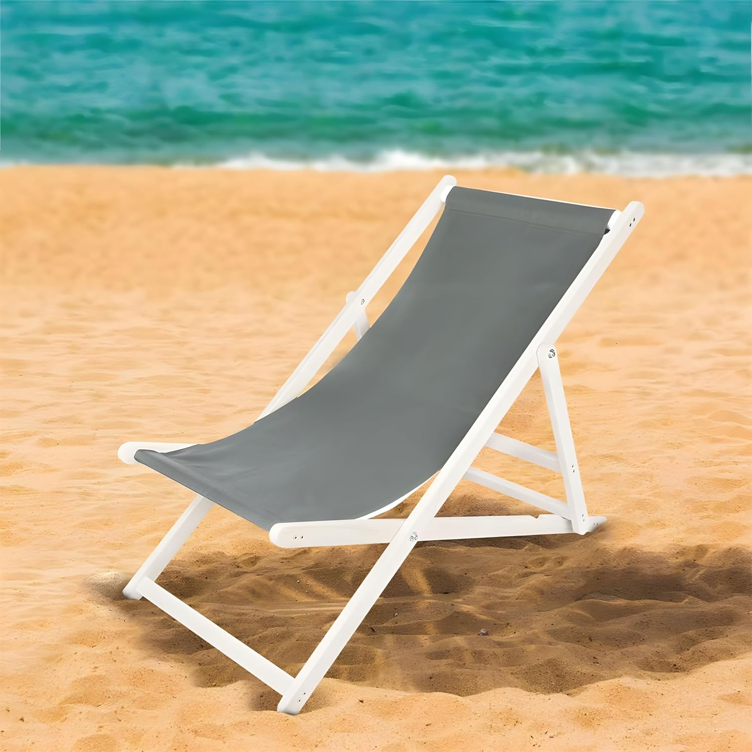 Liegestuhl Strandstuhl Sonnenliege Strandliege klappbar 3-Fach verstellbar Holz Anthrazit