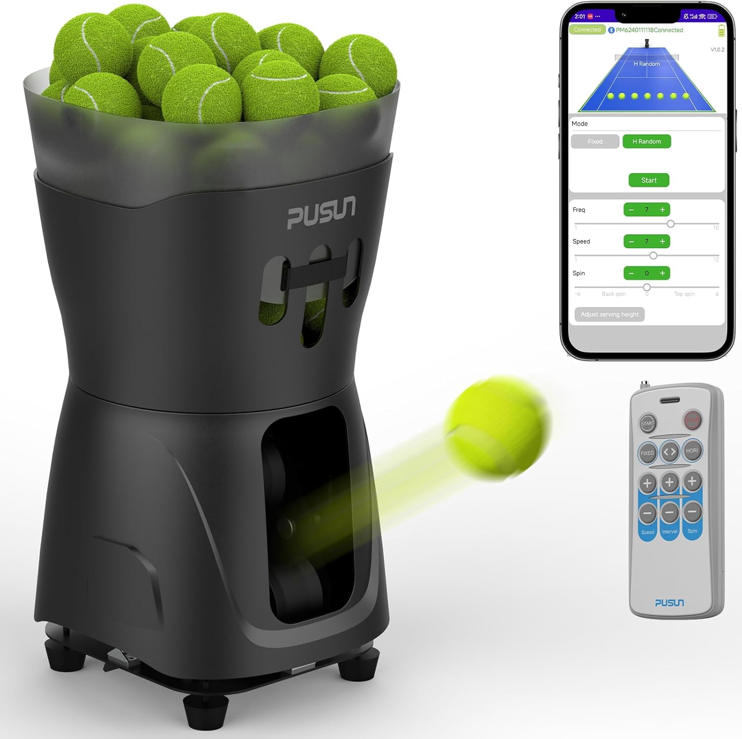 Indoor-Tennismaschine tragbare Tennisballmaschine Tennistrainer Ballwerfer leichte mit APP-Steuerung 65-Ball-Kapazität für Schulen 3-5h Akku