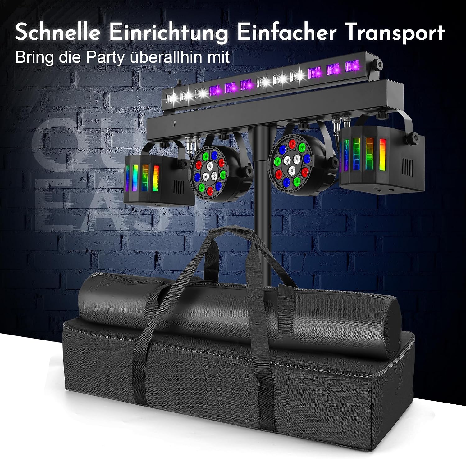 Lichtanlage komplett DJ Licht DMX Stativ Beleuchtung Komplettset 2 x LED PAR 2 x Derby und 1 x UV Stroboskop Lichtleiste musikgesteuert Bühnenlicht Set – 5