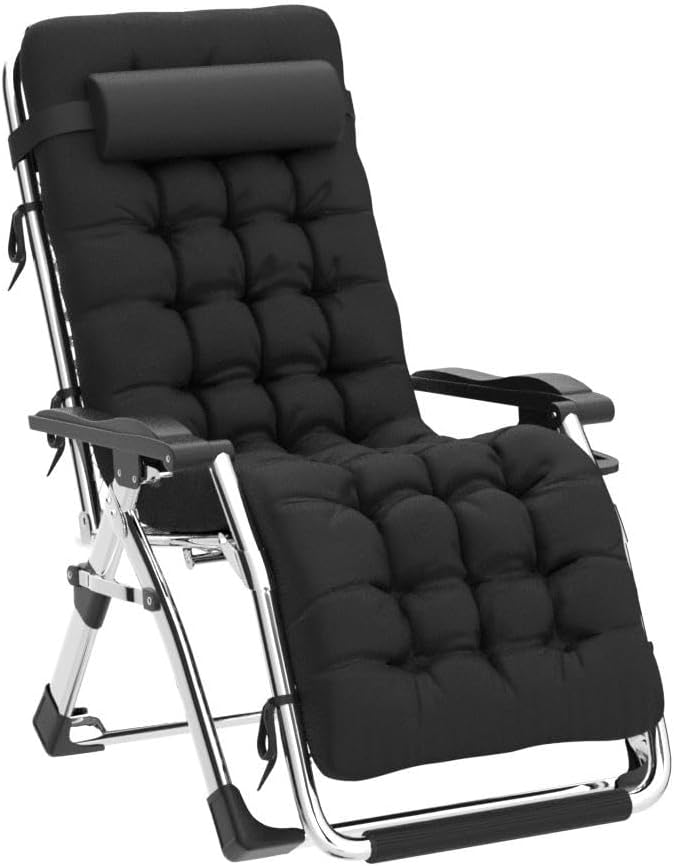 Sonnenliege klappbar Liegestuhl Strandliege extra groß Gartenliege für Patio-Garten-Strand-Pool mit Kissen-Unterstützung 200 kg Black – 4