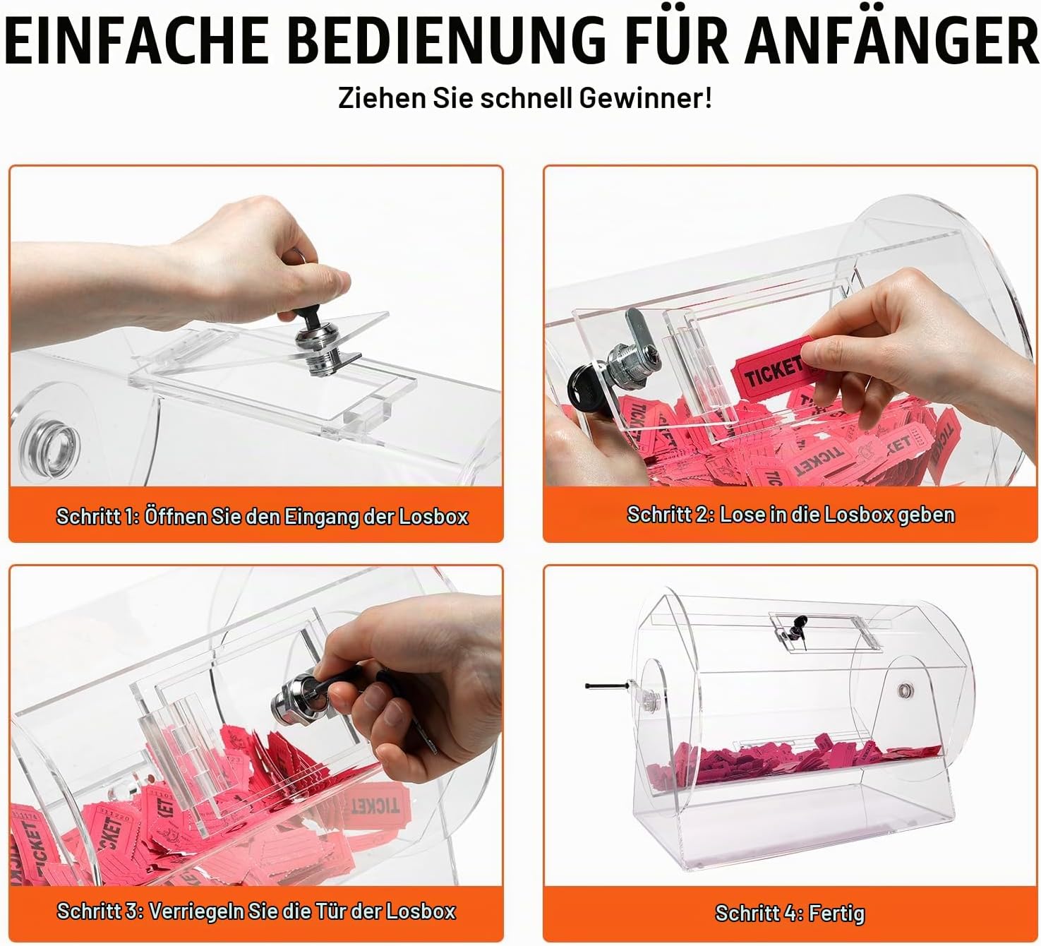 Lostrommel 10.000 Lose oder 300 Tombola-Kugeln Fassungsvermögen professioneller Los-Drehkäfig mit 2 Schlüsseln transparente Lotterie-Drehscheibe Losbox für Lotteriespiele – Thumbnail 7