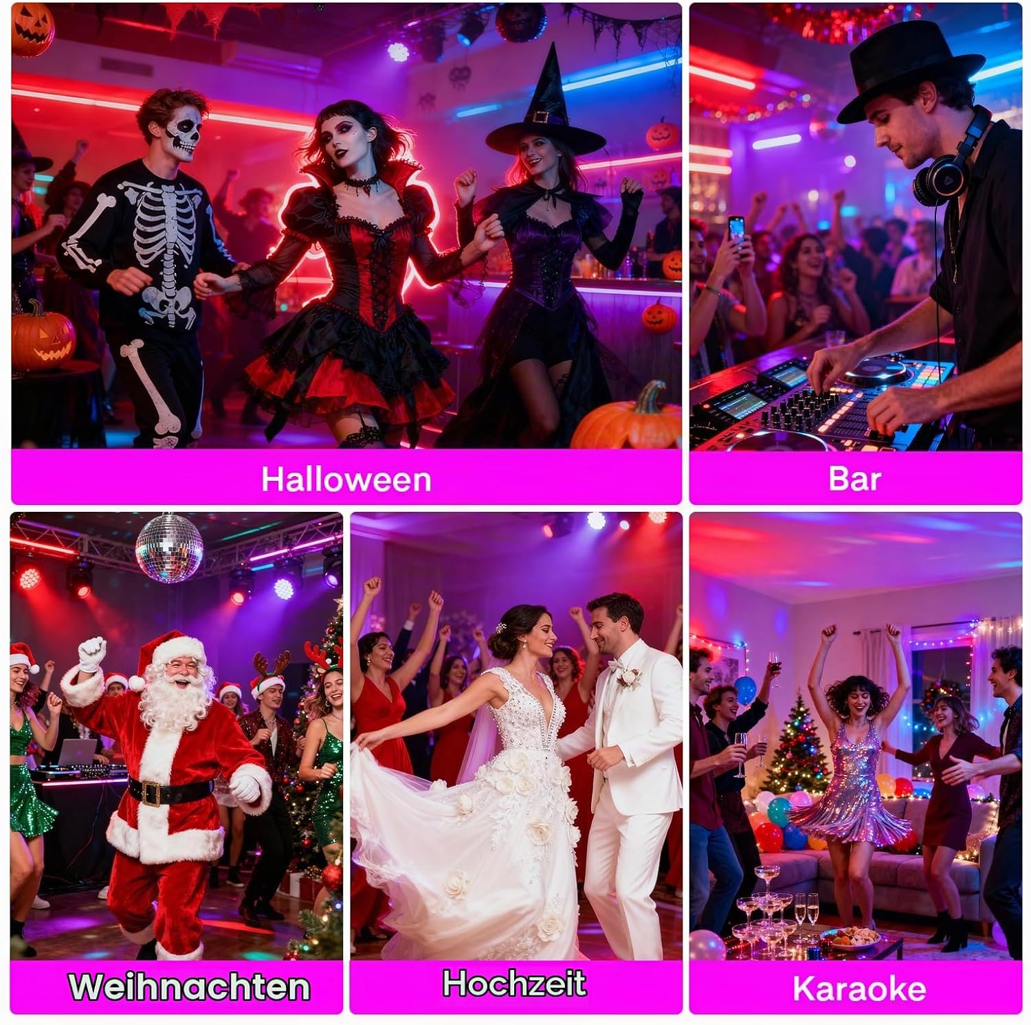 Discolicht mit Stativ 6-in-1 LED Partylicht musikgesteuert mit Fernbedienung & Sound Control Disco Lichter – Thumbnail 7