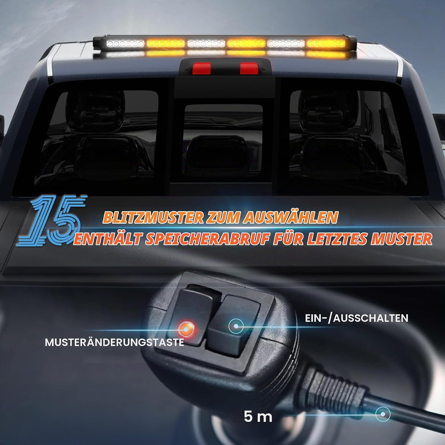 Rundumleuchte Blinklicht 96 cm Warnbalken 78 LED Leuchten mit Magnetbasis für Baustellenfahrzeuge Lkw Pickup (Gelb Weiß) – 4