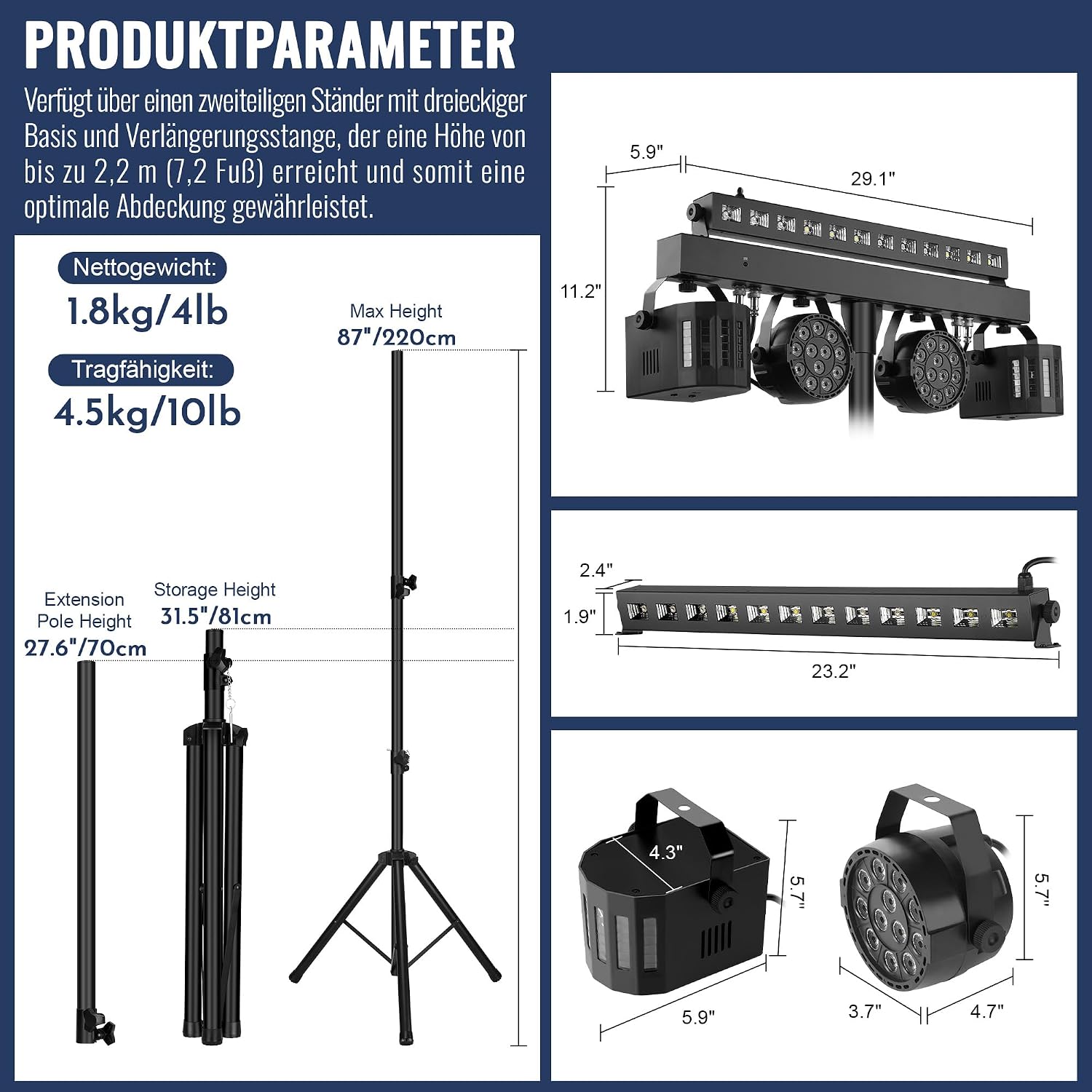 Lichtanlage komplett DJ Licht DMX Stativ Beleuchtung Komplettset 2 x LED PAR 2 x Derby und 1 x UV Stroboskop Lichtleiste musikgesteuert Bühnenlicht Set – 2