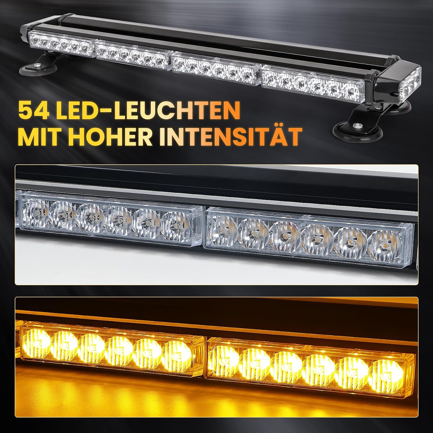 LED Warnbalken 67 cm Rundumleuchte 54 LEDs 7 Blitzmodi 12/24 V Magnethalterung – 5
