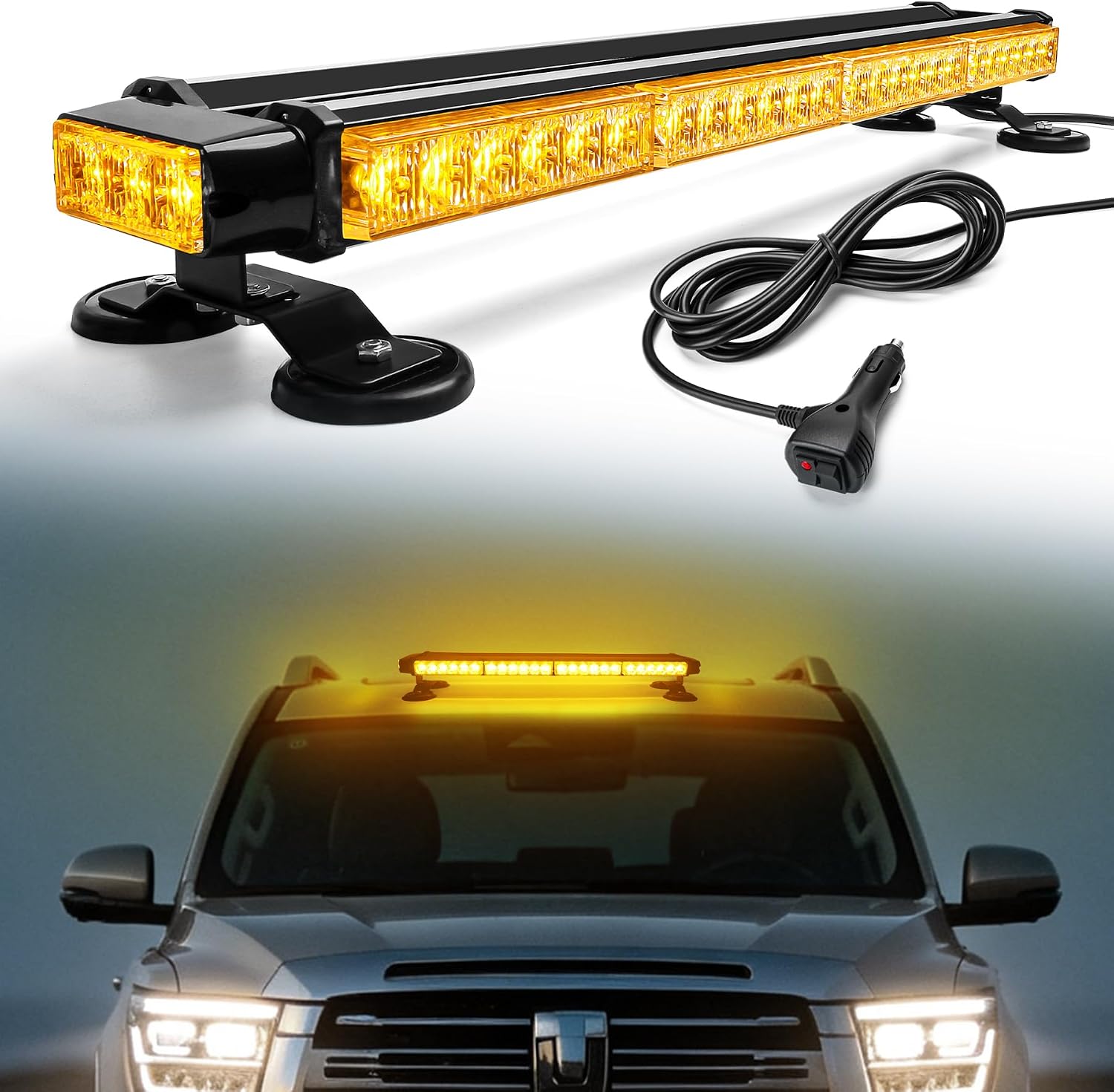 LED Warnbalken 67 cm Rundumleuchte 54 LEDs 7 Blitzmodi 12/24 V Magnethalterung