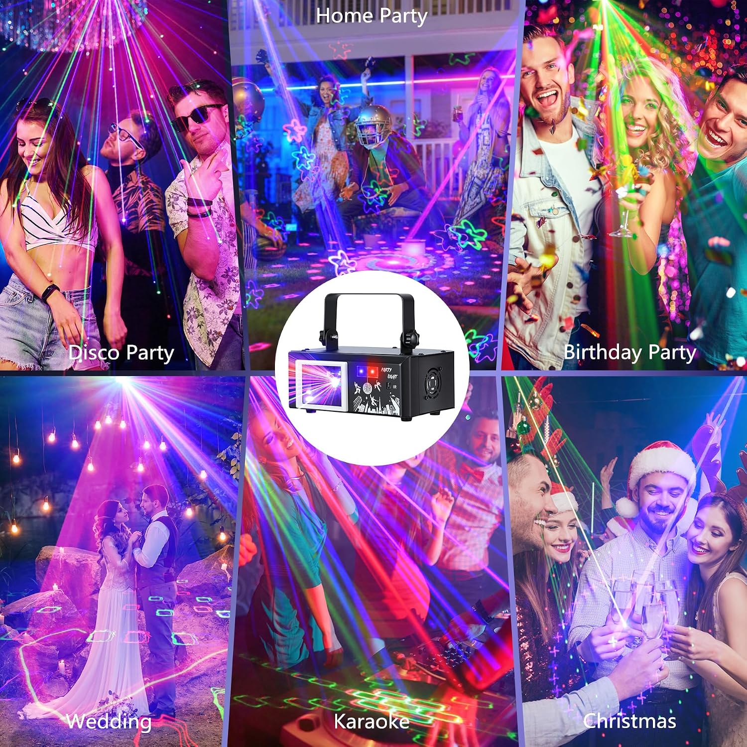 Stroboskop Blitzer DJ Discolicht Partylicht Effektstrahler 6-in-1 RGBW Party Lichter DMX Fernbedienung Musik Sound Activated Beam – Thumbnail 7