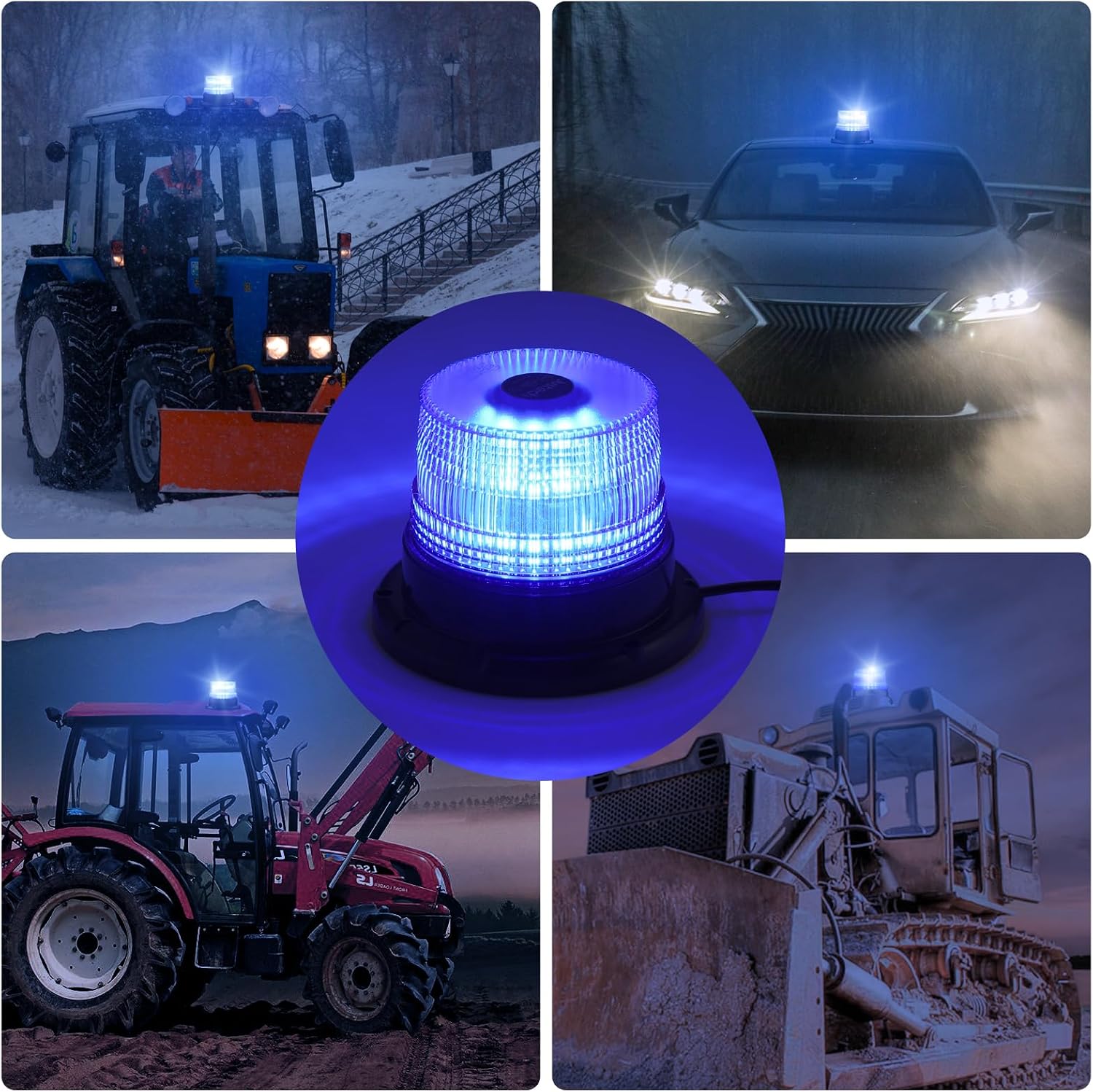 Blaulicht Rundumleuchte 360° Blau Warnleuchte Blitzleuchte 7 Modus mit 5 m Netzkabel 12V / 24V Warnlicht mit Magnetfuß – Thumbnail 7
