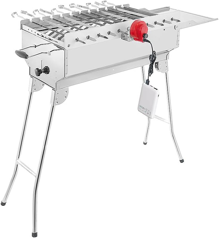 Mangal Schaschlikgrill Grillset mit Zubehör inkl. Powerbank + Motor elektrisch Edelstahl klappbar Holzkohlegrill mit Spießen – 2