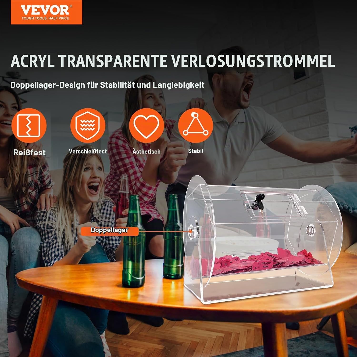 Lotteriespiel Lostrommel 5000 Lose oder 200 Tombola-Kugeln Fassungsvermögen professioneller Los-Drehkäfig mit 2 Schlüsseln transparente Lotterie-Drehscheibe Losbox – 4