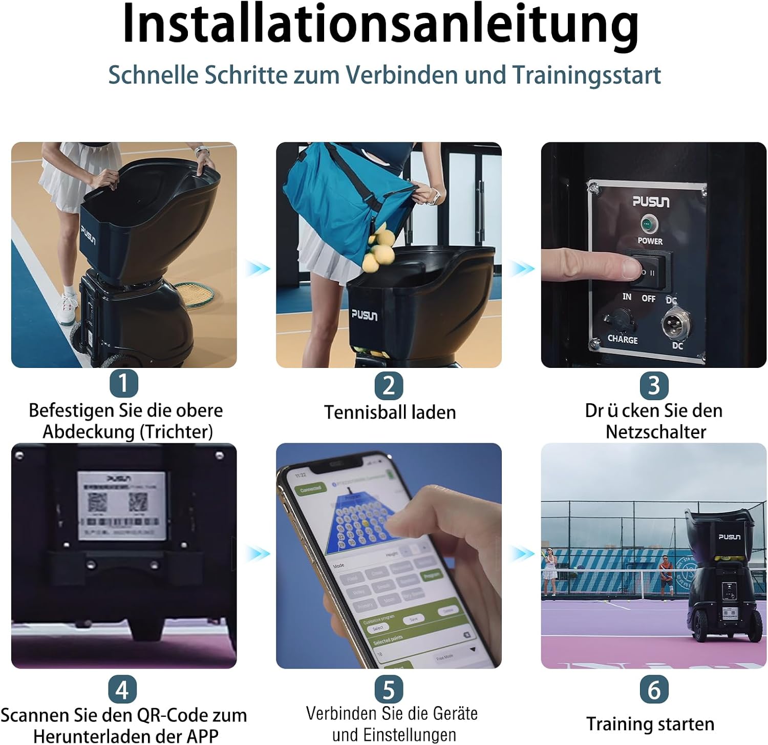 Tennisballmaschine Profi Ballwerfer Tennisball Maschine mit APP-Steuerung App für Apple Watch 20 Landepunkte & 12 Modi Smart Tennis Trainer für alle Spielniveaus 4-6 Std. Laufzeit – Thumbnail 7
