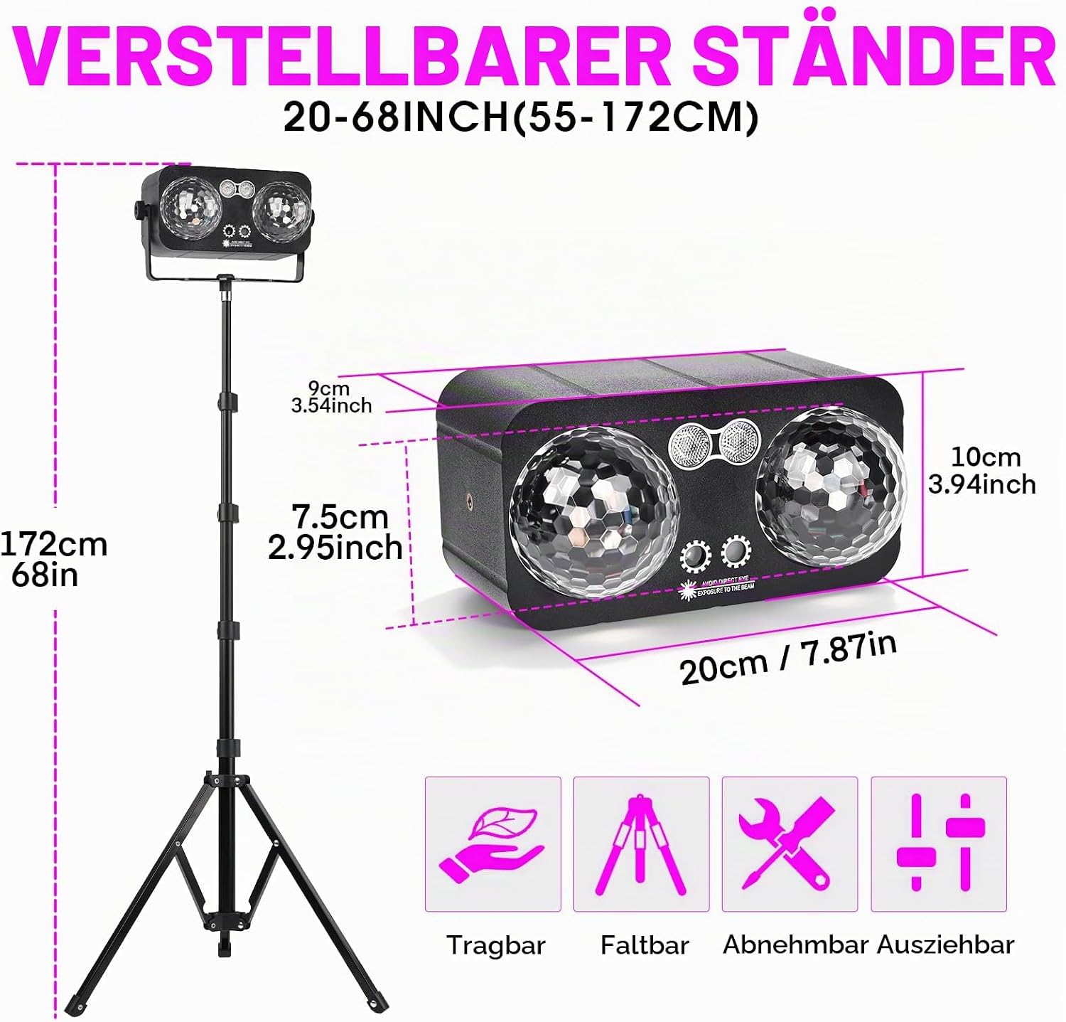 Discolicht mit Stativ 6-in-1 LED Partylicht musikgesteuert mit Fernbedienung & Sound Control Disco Lichter – Thumbnail 6