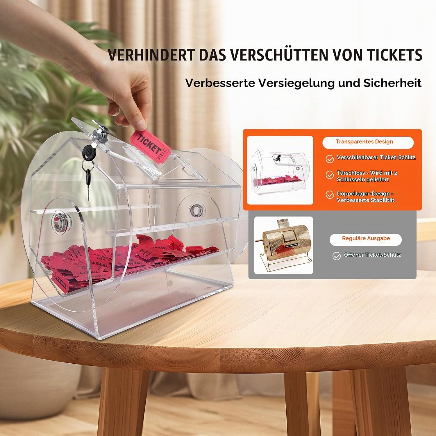 Lotteriespiel Lostrommel 5000 Lose oder 200 Tombola-Kugeln Fassungsvermögen professioneller Los-Drehkäfig mit 2 Schlüsseln transparente Lotterie-Drehscheibe Losbox – Thumbnail 6