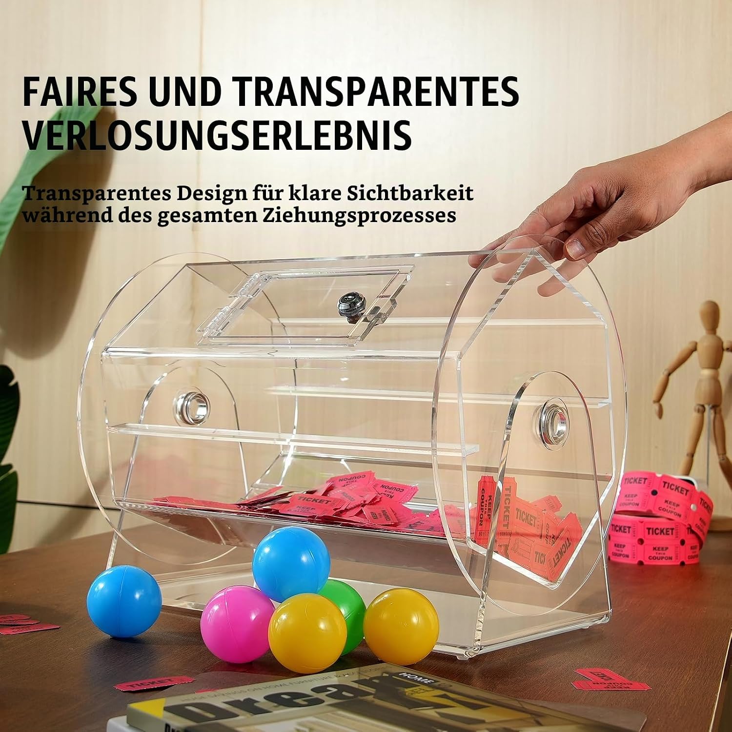 Lotteriespiel Lostrommel 5000 Lose oder 200 Tombola-Kugeln Fassungsvermögen professioneller Los-Drehkäfig mit 2 Schlüsseln transparente Lotterie-Drehscheibe Losbox – Thumbnail 8