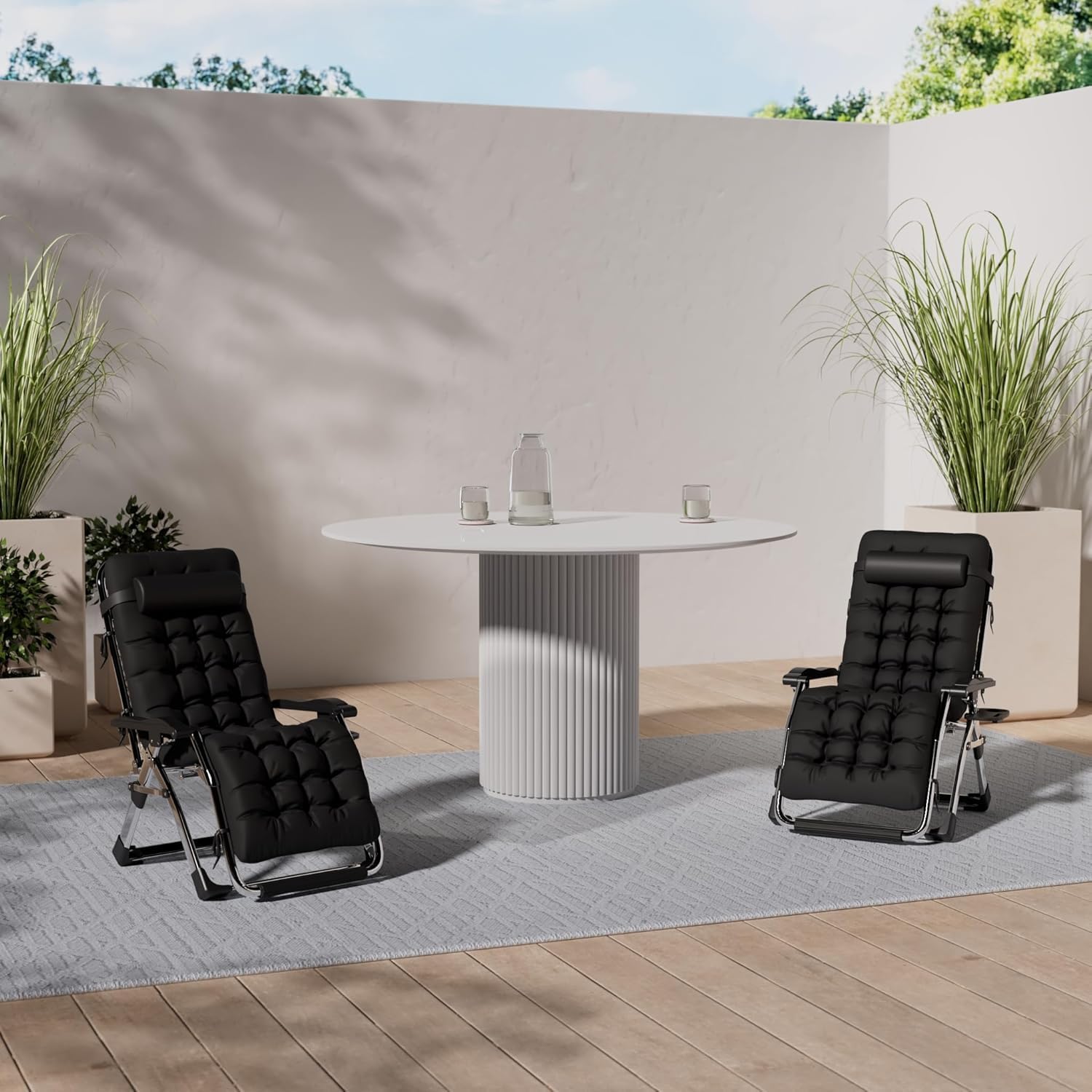 Sonnenliege klappbar Liegestuhl Strandliege extra groß Gartenliege für Patio-Garten-Strand-Pool mit Kissen-Unterstützung 200 kg Black