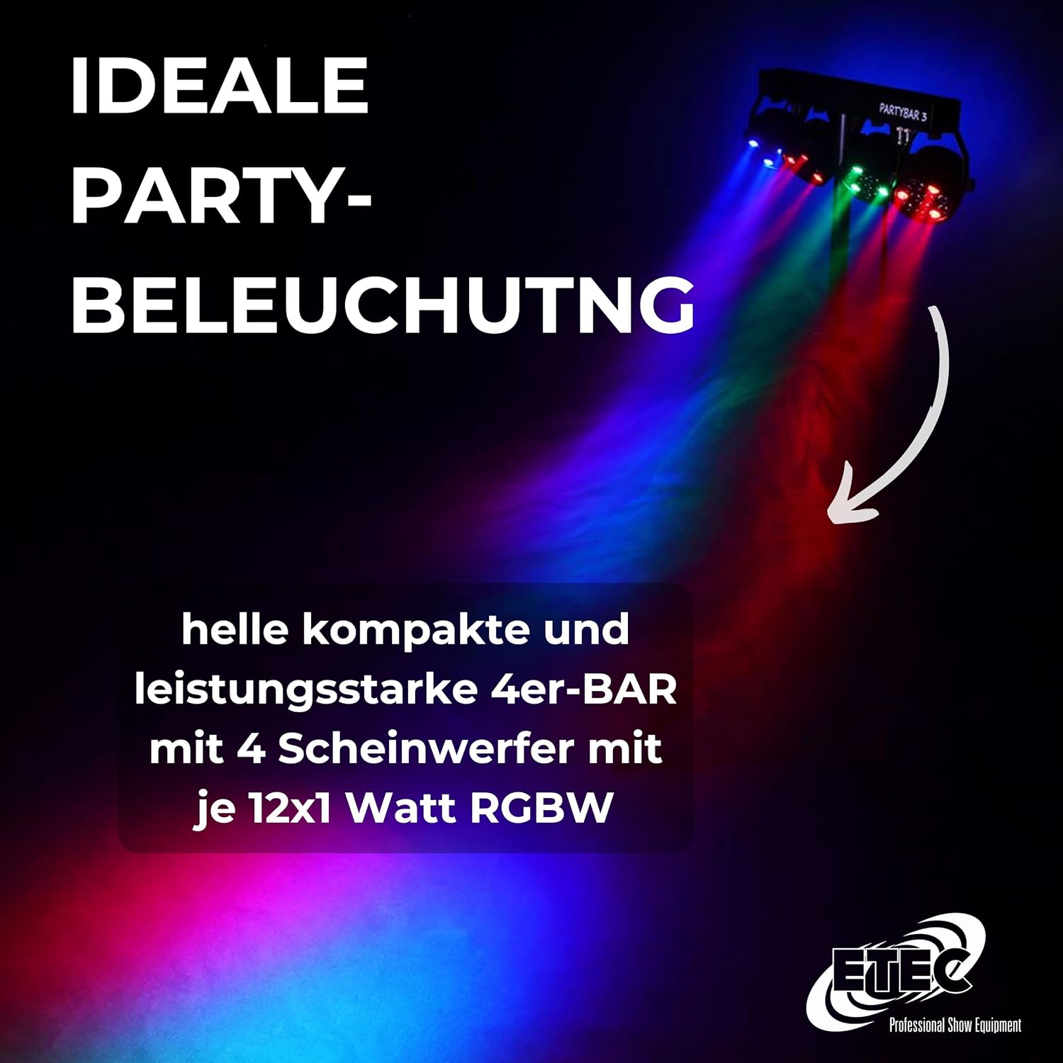 LED PARTYBAR 4 x 12W professional Lichtanlage RGBW Scheinwerfer inkl. Stativ & Fernbedienung Komplettset – 4