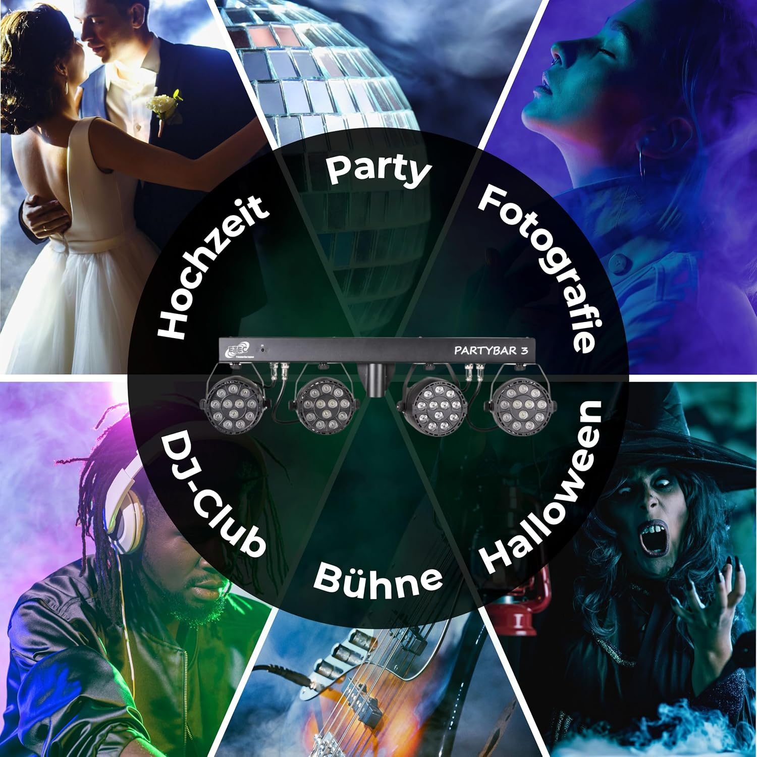 LED PARTYBAR 4 x 12W professional Lichtanlage RGBW Scheinwerfer inkl. Stativ & Fernbedienung Komplettset – 2
