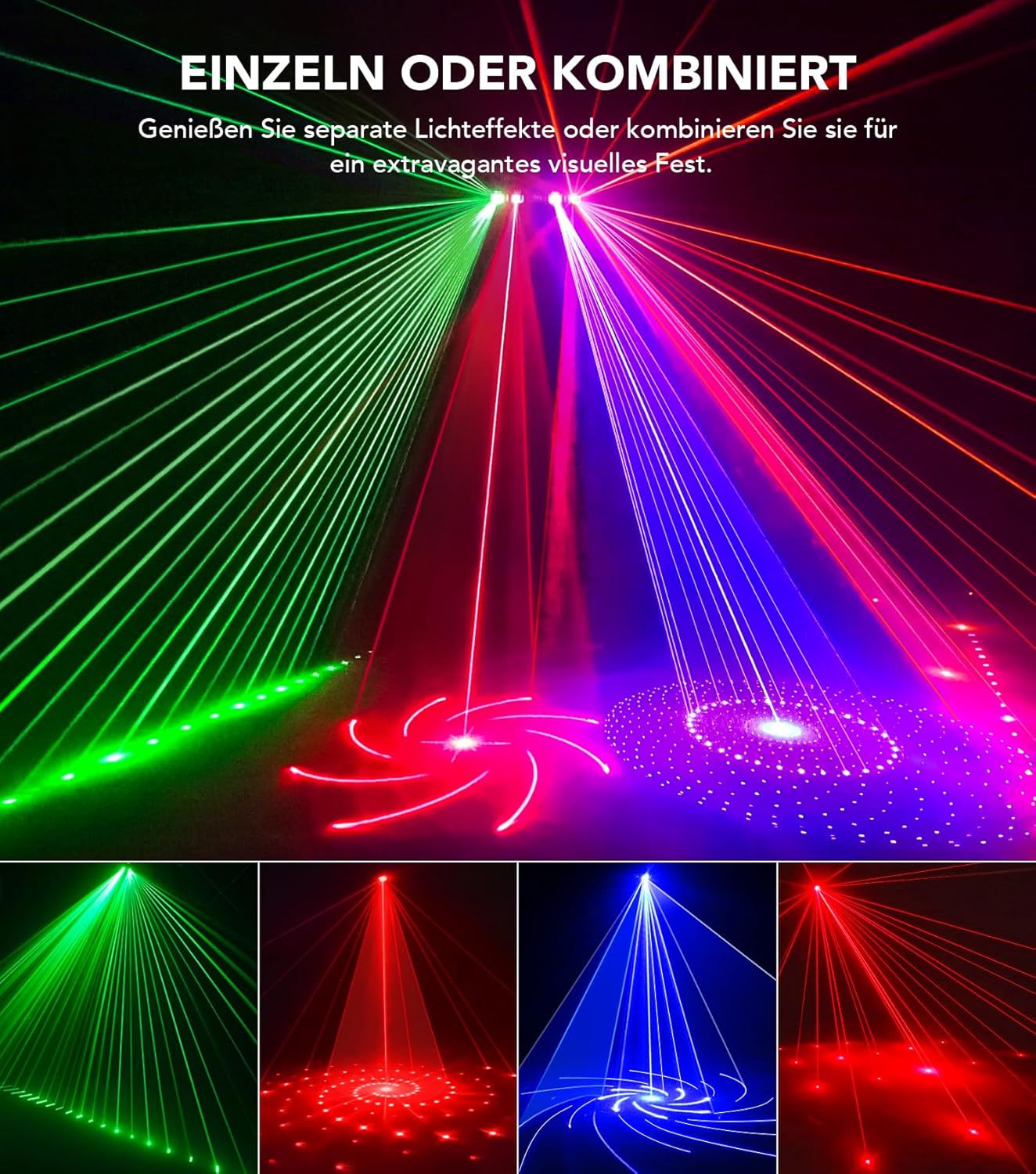 Partylicht 6-in-1 Discolicht mit 61 Zoll Stativ & RGB UV & Strobe – 3