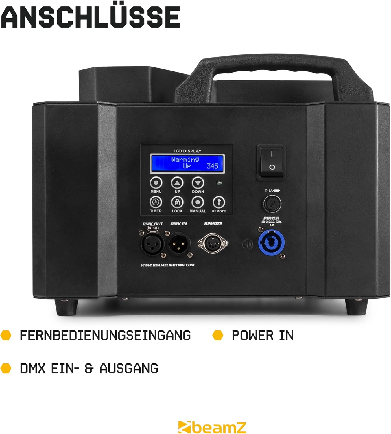 Nebelmaschine mit Lichteffekt 2200 Watt vertikal und horizontal Rauchmaschine mit 24x4W LED Spots für professionelle Shows – Thumbnail 7