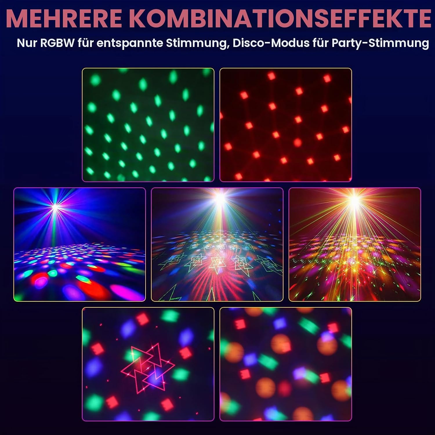 Discolicht mit Stativ 6-in-1 LED Partylicht musikgesteuert mit Fernbedienung & Sound Control Disco Lichter – 2