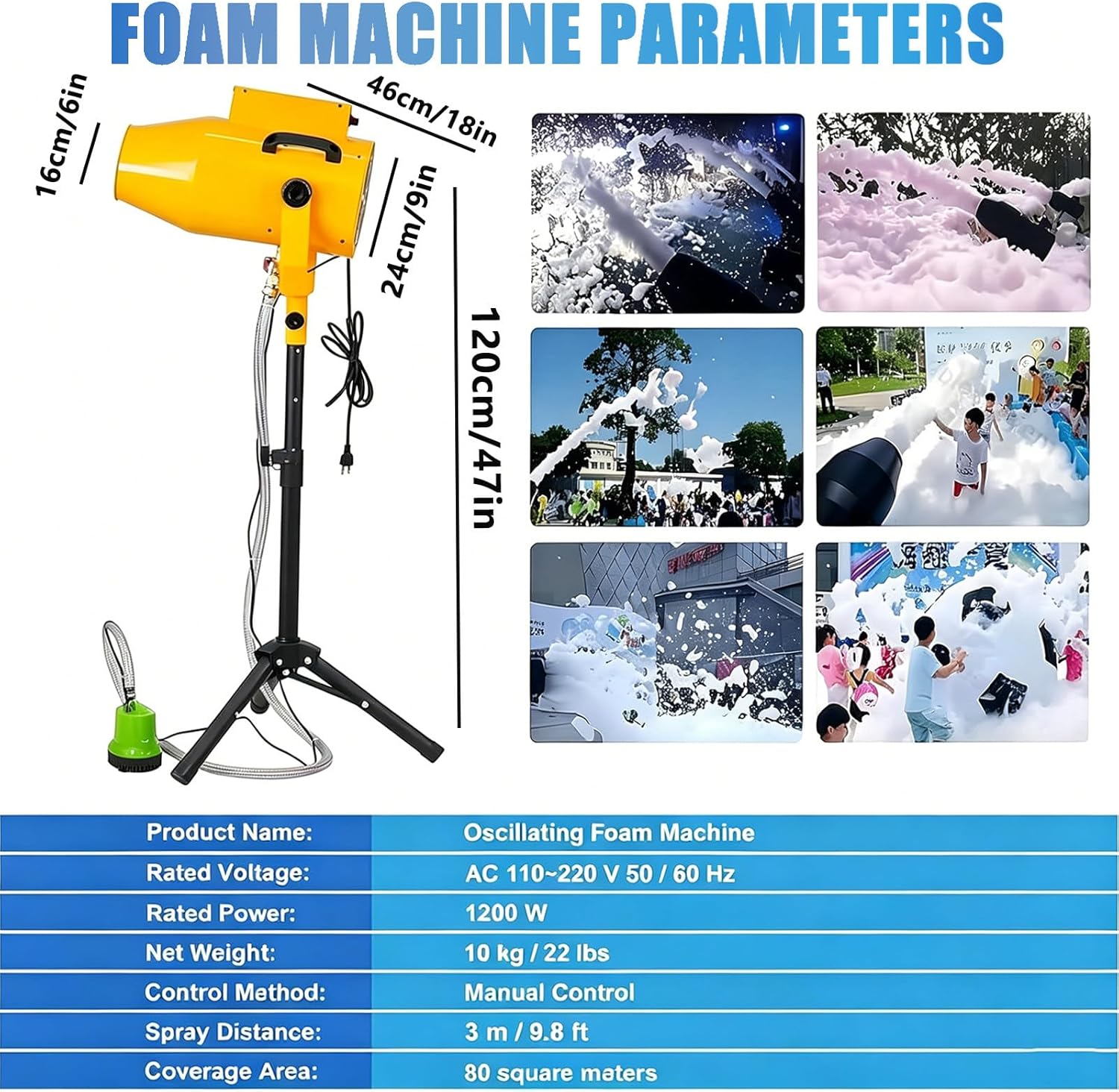 Schaummaschine 1200 Watt Schaumkanone mit Stativ Sommerpartys Gärten Pools Bühnen Geburtstage und andere Outdoor-Veranstaltungen Wurfweite 4 – 6 m – 3