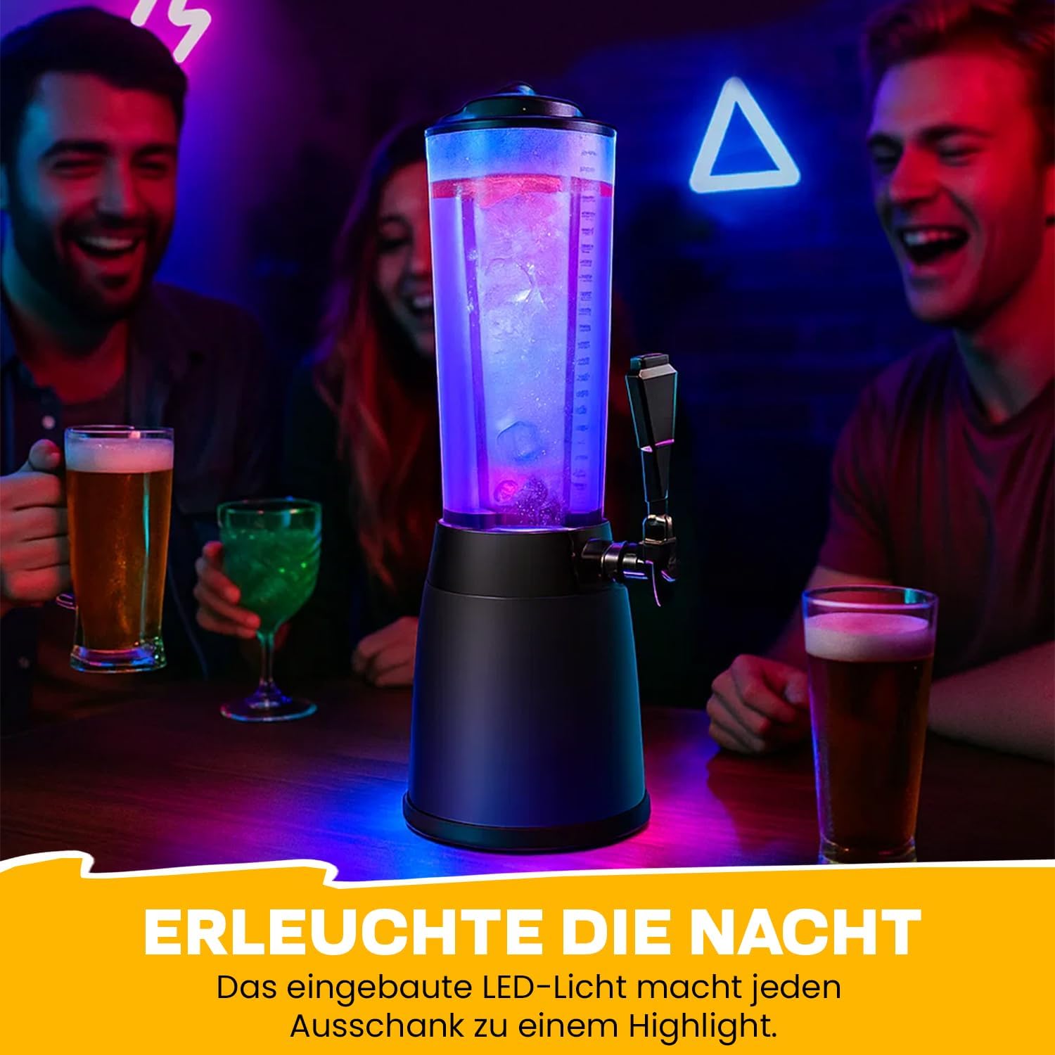 Biertower 4 Liter Kult Biersäule mit LED-Beleuchtung & Eiskühlung XXL Trinksäule Getränkespender mit Präzisions-Zapfhahn Robuste Zapfsäule – 2
