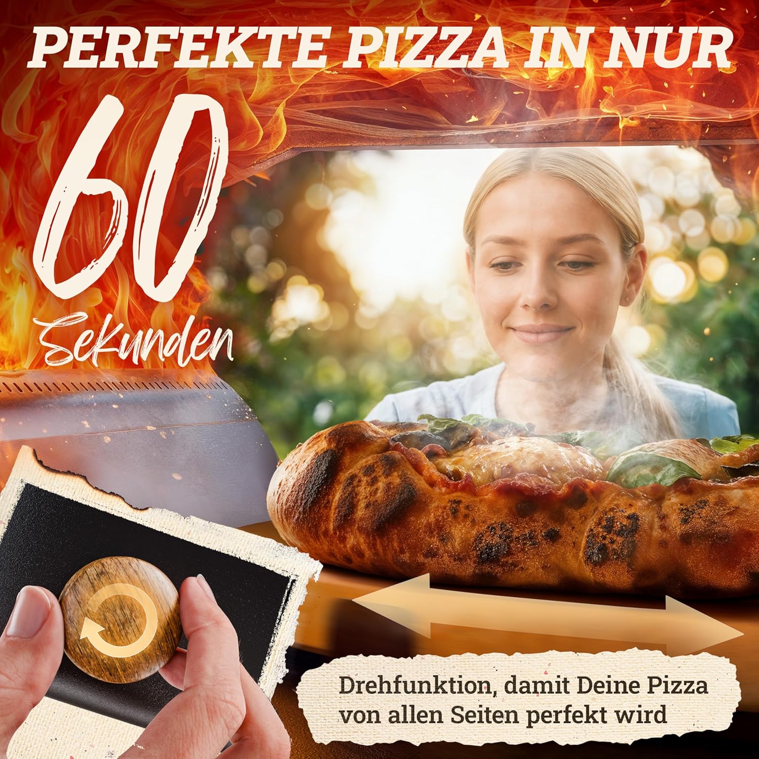 Pizzaofen Gas 6,2kW Outdoor 450°C Gas Pizza Ofen Outdoor Pizzastein Drehteller Pizzaschaufel Tasche & Laser Thermometer – Thumbnail 6