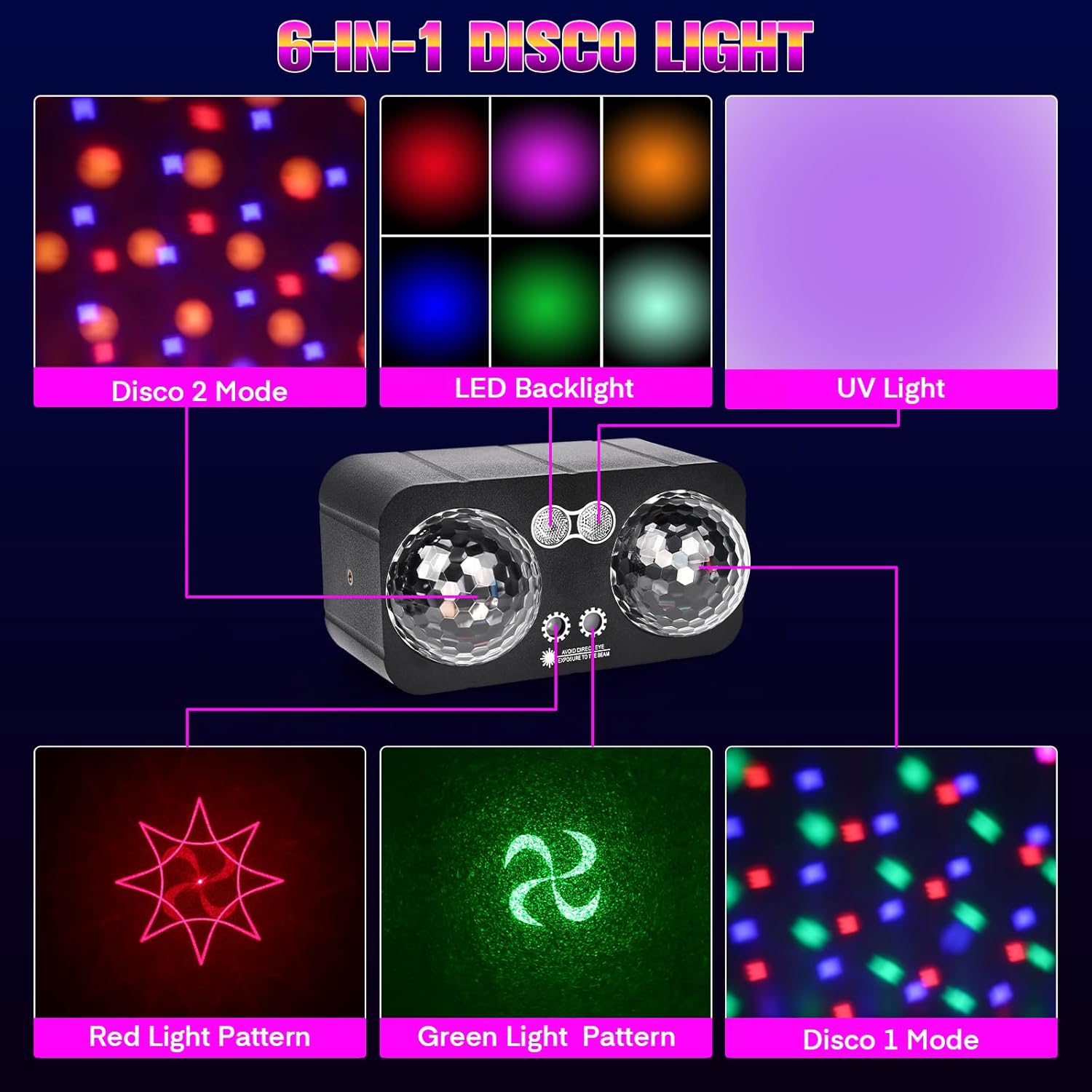 Discolicht mit Stativ 6-in-1 LED Partylicht musikgesteuert mit Fernbedienung & Sound Control Disco Lichter – 4