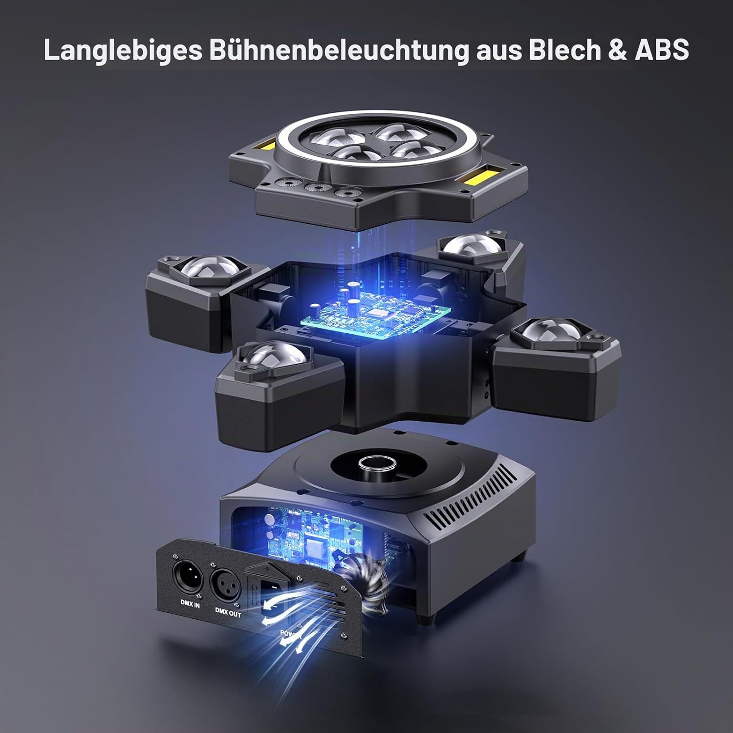 Bühnenlicht Strahl 150 W RGBW LED 4 Lampenarm Spotlight mit Fernbedienung Gold Strobe Partylicht Scheinwerfer für Disco DJ Bar Partys – Thumbnail 6