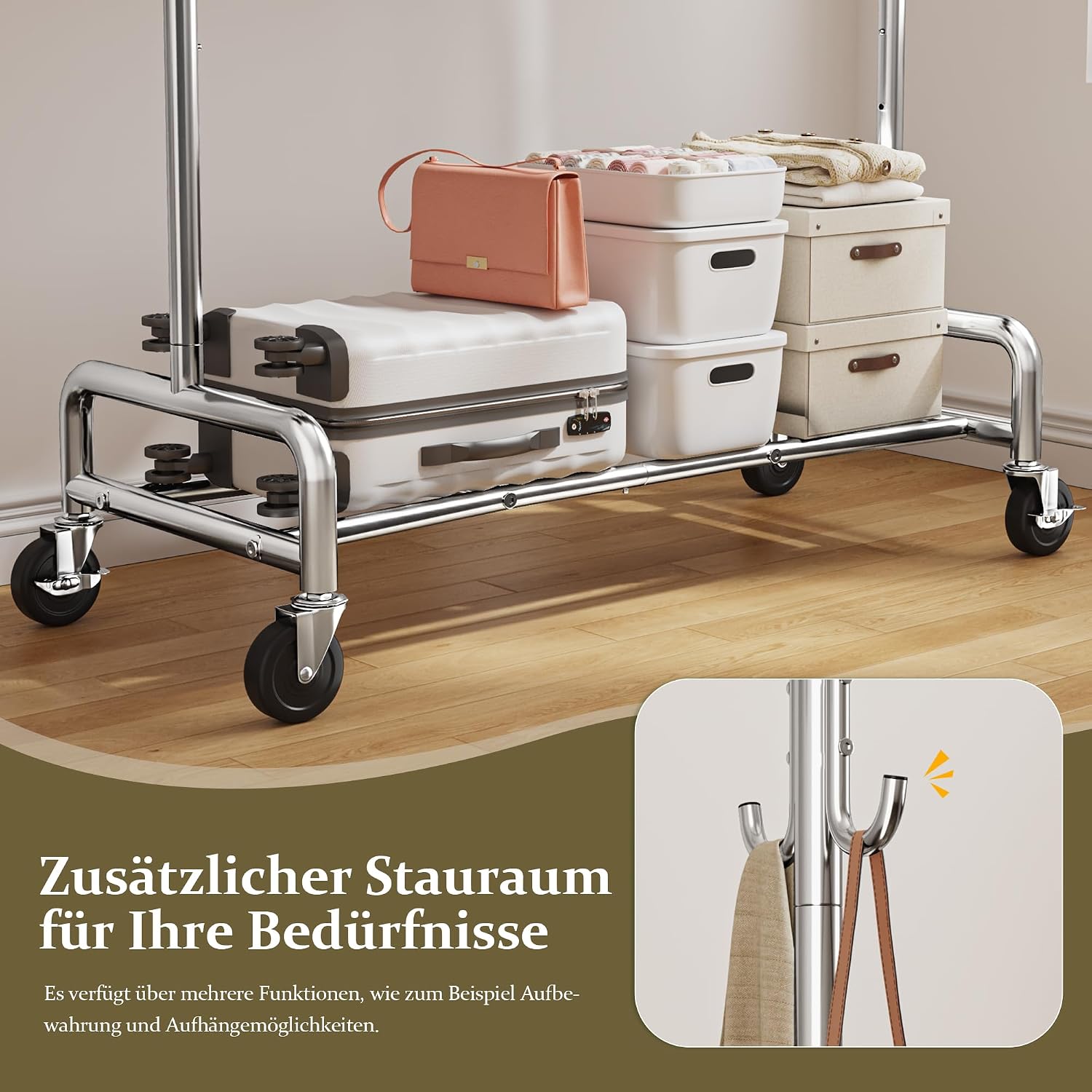 Ausziehbarer Kleiderständer auf Rollen für Mäntel Jacken ausziehbar 189 x 50 x 170 cm Traglast 140 kg – Thumbnail 8